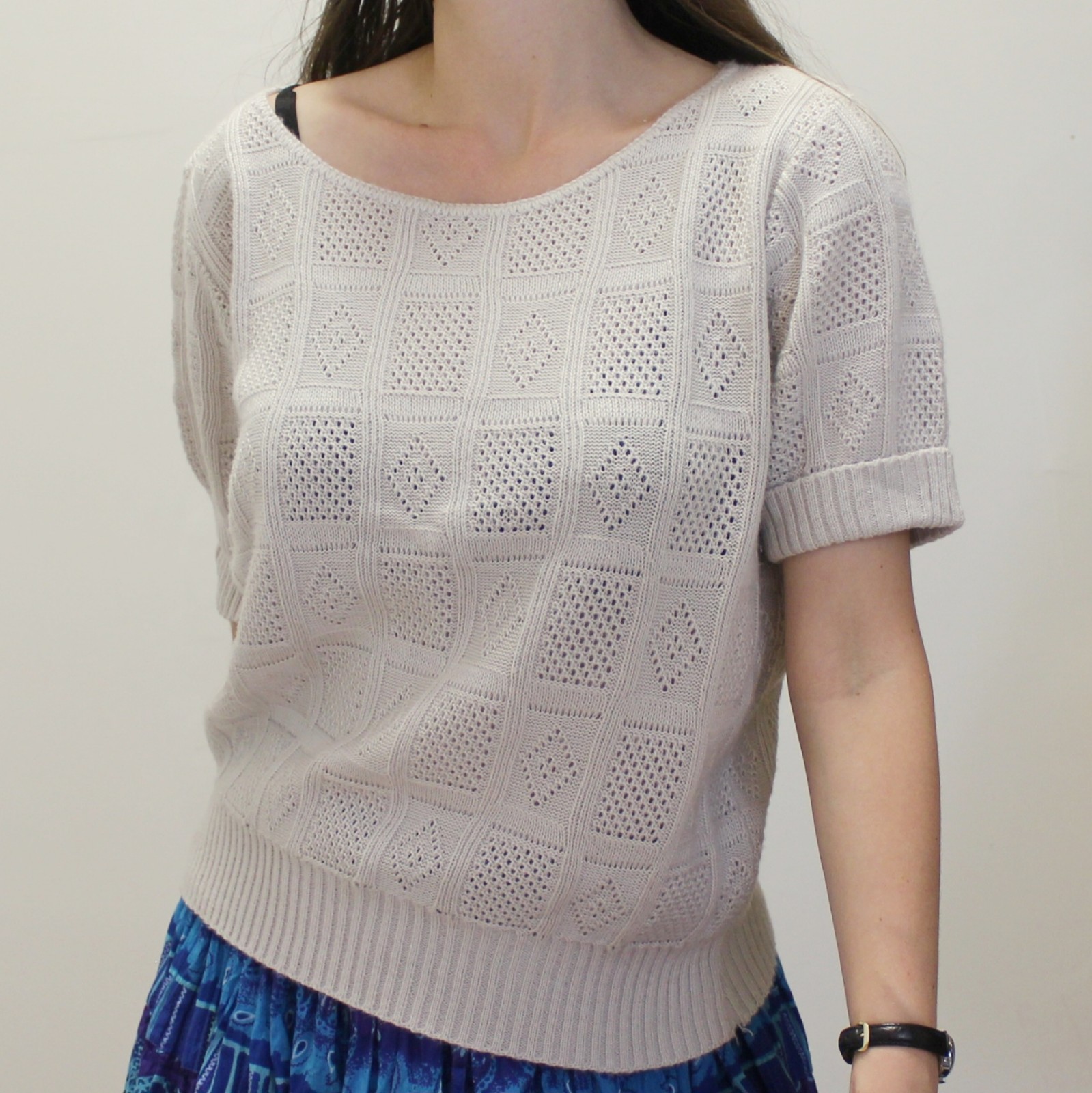 Vintage 70s Gray Knit Sweater Tee by Kenneth Too!