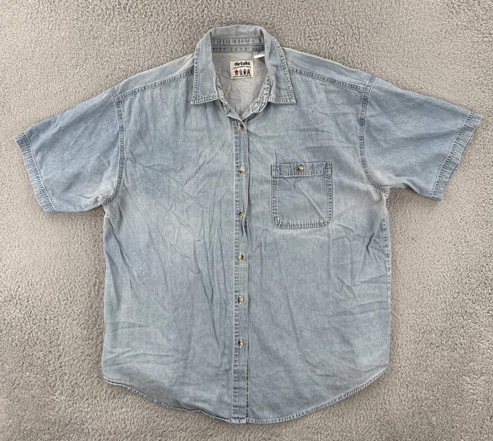 Vtg Details Sportswear Inc Womens Size 20 Faded Blue Denim Button Up Shirt 90s