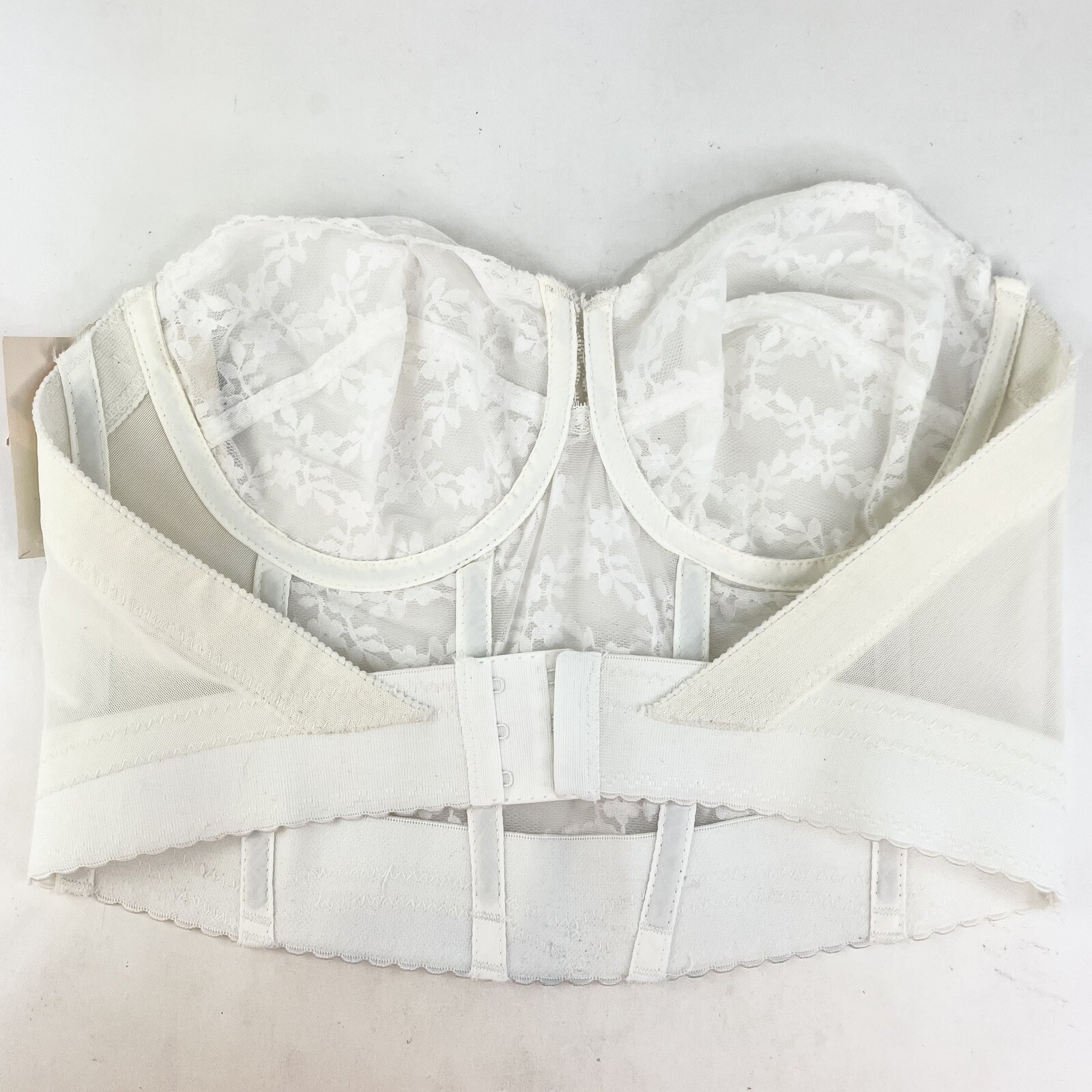 Smoothie Corset Bustier Bra Top Sheer Floral Lace Bridal Backless 38B Vtg NOS