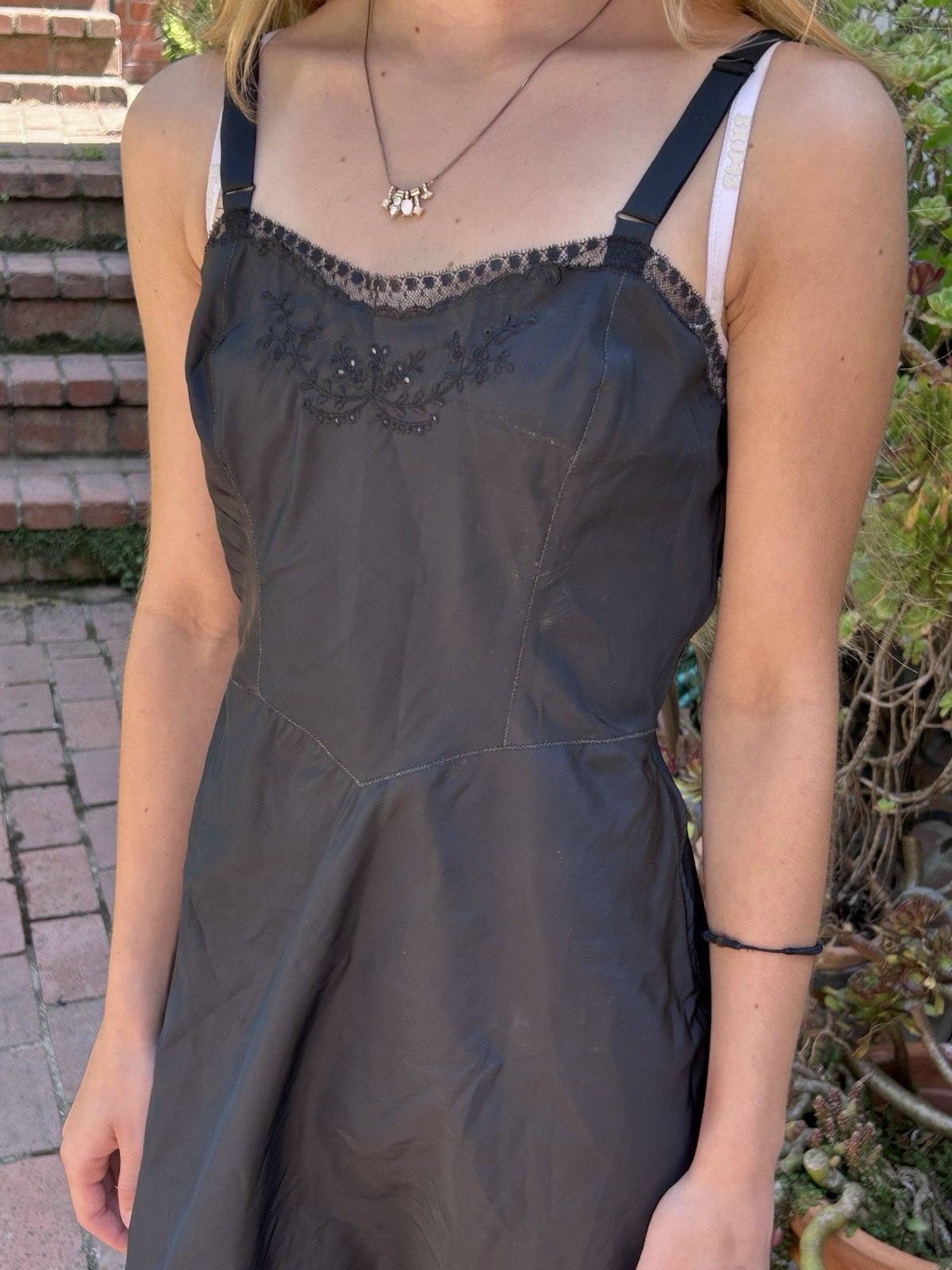 Vintage Barbizon 40s 50s XS Full Slip Tafredda Dress Lace Black