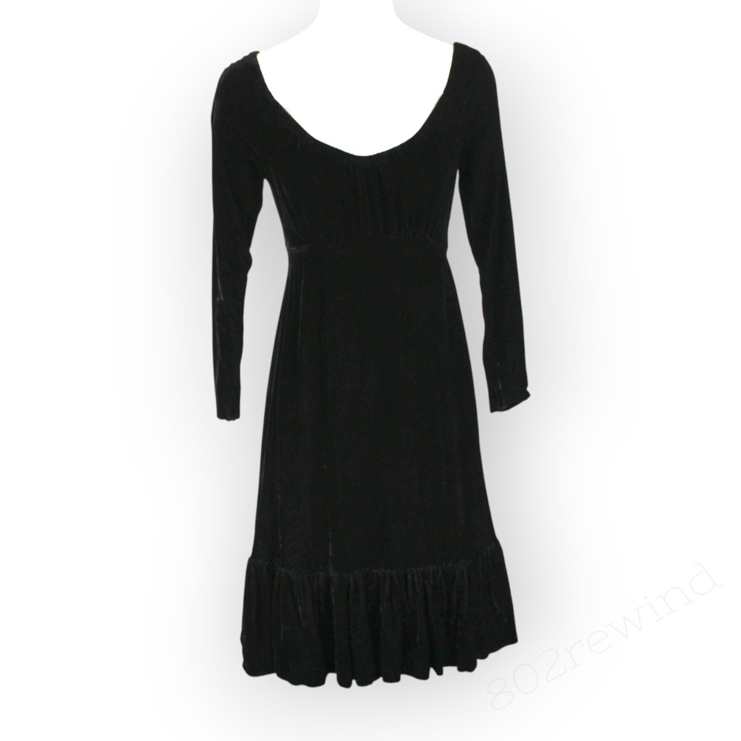XS Vintage AnneFogarty Babydoll Velvet Dress KneeLength RuffleHem FreeShip