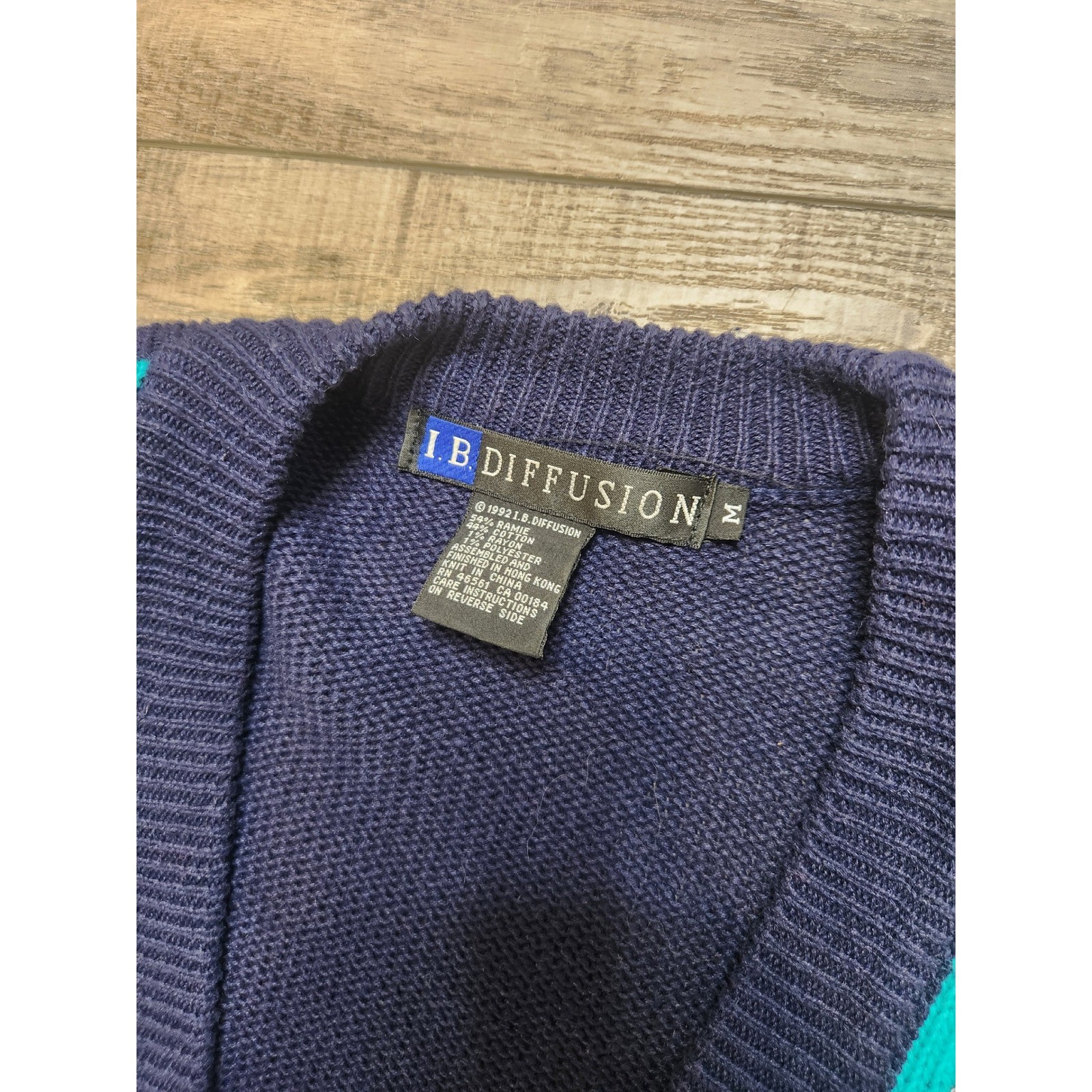 I.B. Diffusion Star Cardigan Womens Medium Navy Teal Sequin Vtg 90s Good Starry