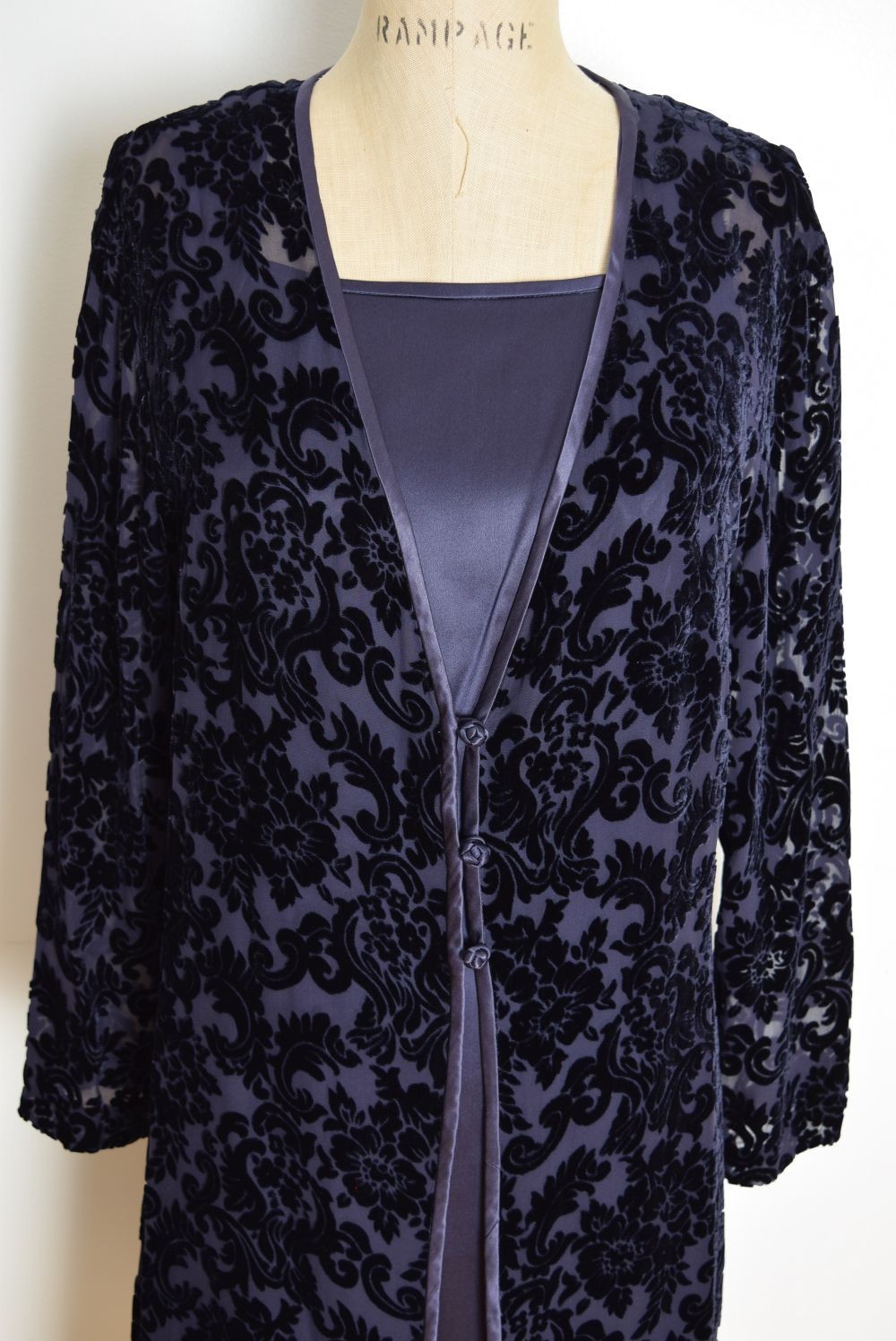 vintage Y2K dress jacket set Spenser Jeremy navy-plum silk burnout velvet L 16