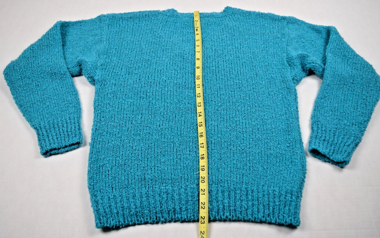 Vintage Diane Von Furstenberg Sweater Size M 90s Turquoise Rustic Knit V Neck