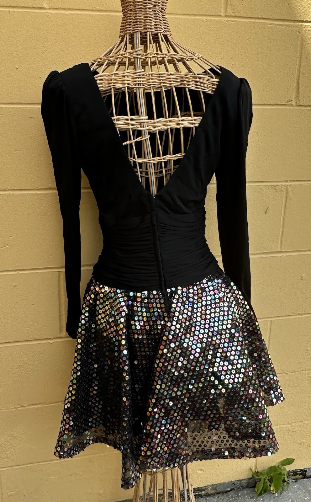 Louisa Nevins Vintage Black Dress with Rainbow Sequins Made in USA Size 6