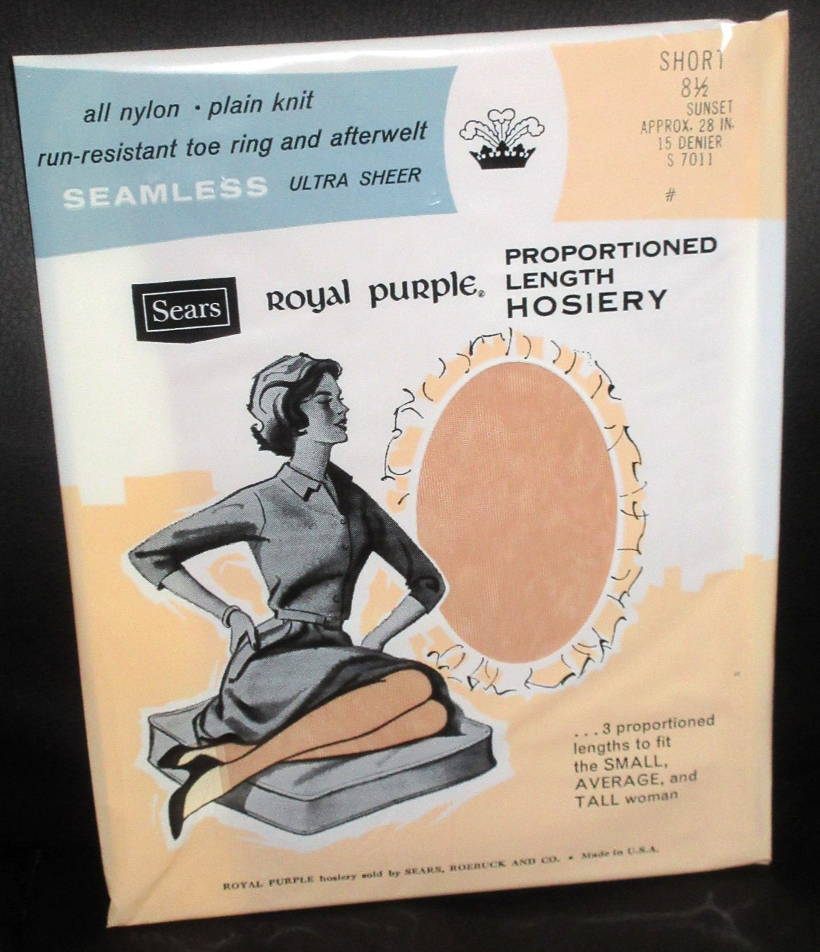Vintage Royal Purple Hosiery Nylons Size Sears 8.5 Short SUNSET Beige Taupe