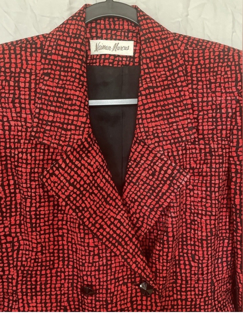 Vintage Nieman Marcus Red And Black 100% Silk 3 Piece Skirt Set Size 4