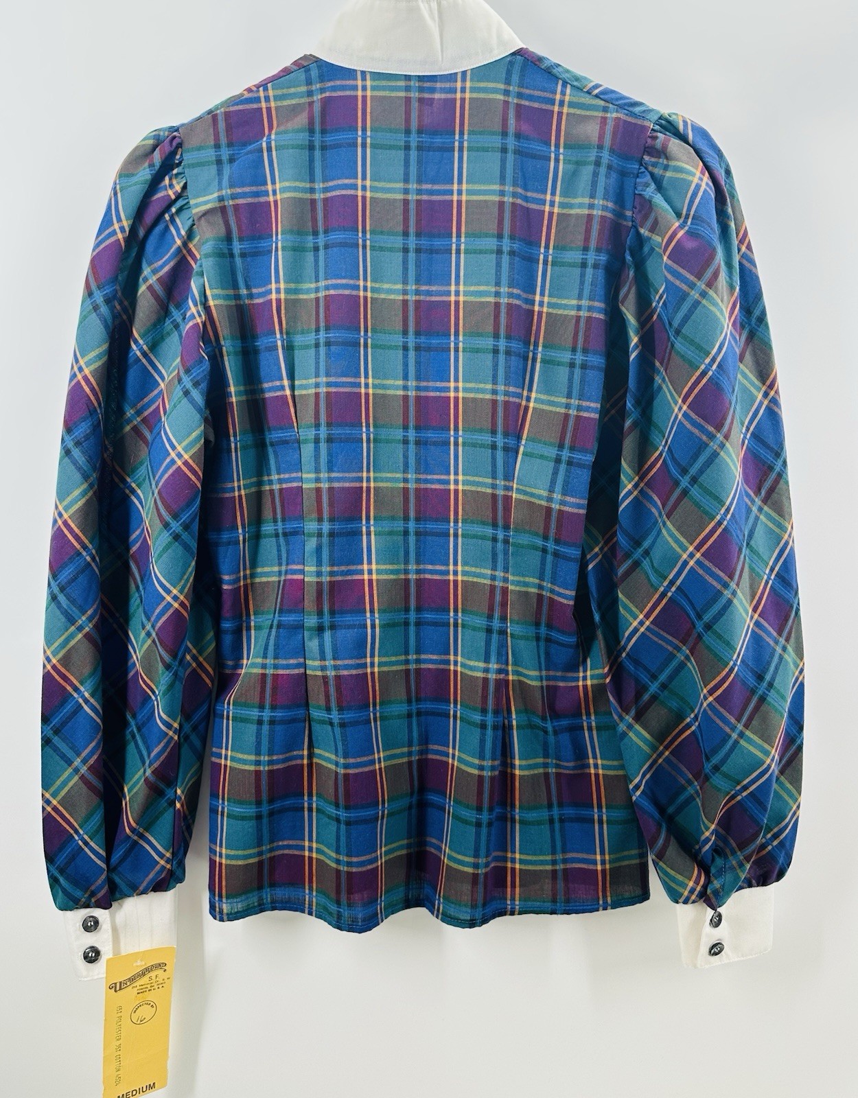 VTG 80s Underground SF Plaid Blouse Puff Sleeve Edwardian Revival Cuffs AB10 NWT