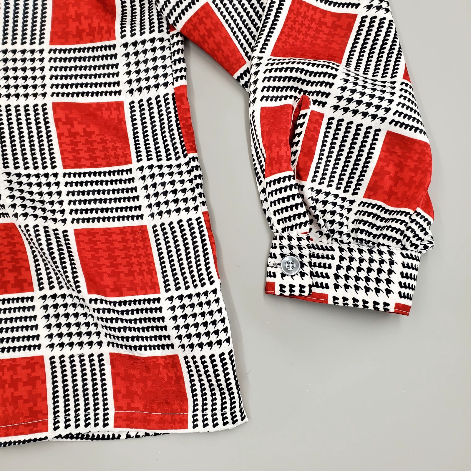 80s Koret Blouse Geometric Secretary Retro Bold Plaid Print Red Buttondown