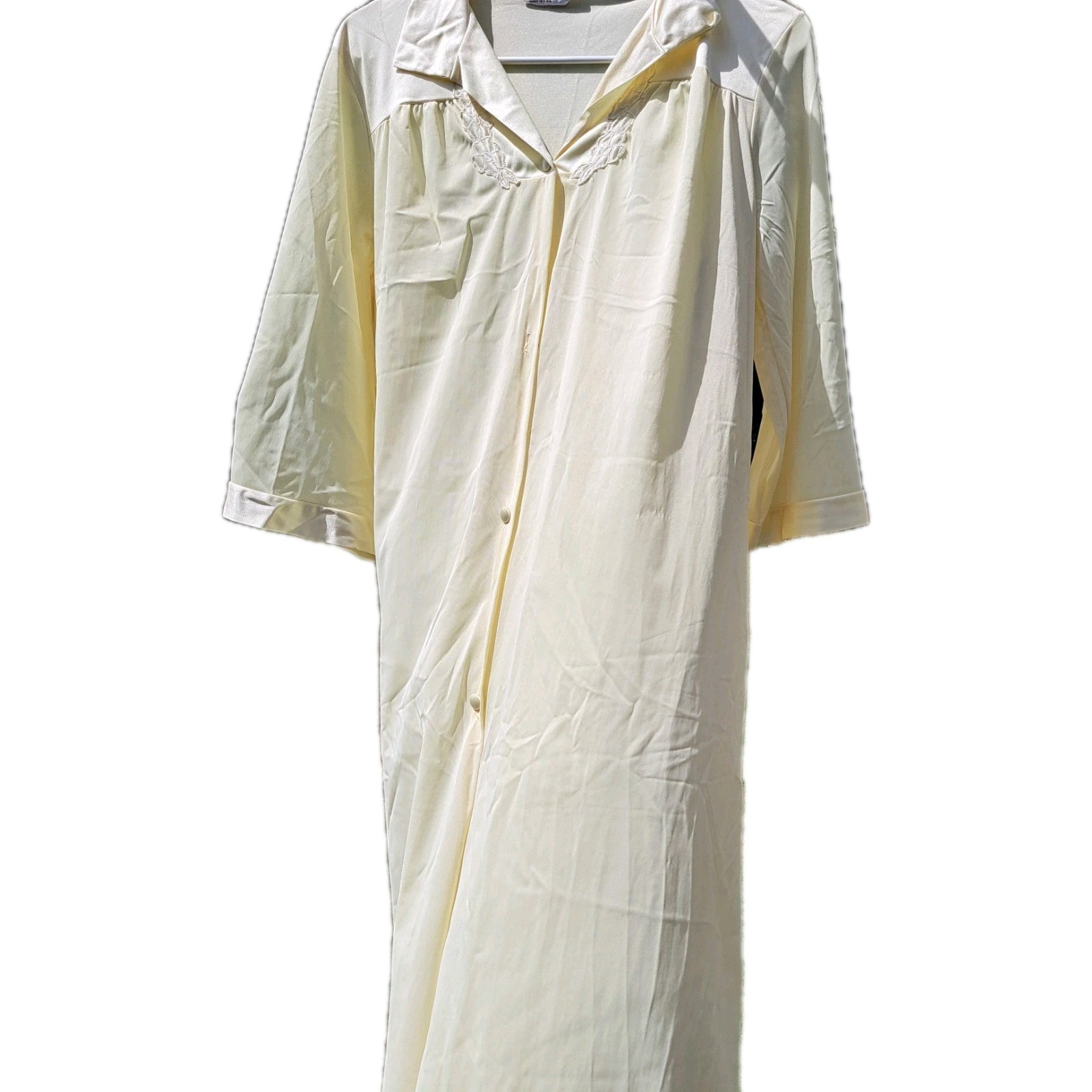 VTG?Vanity Fair Robe Housecoat Robe S Satin Yellow USA Granny Core Housewife
