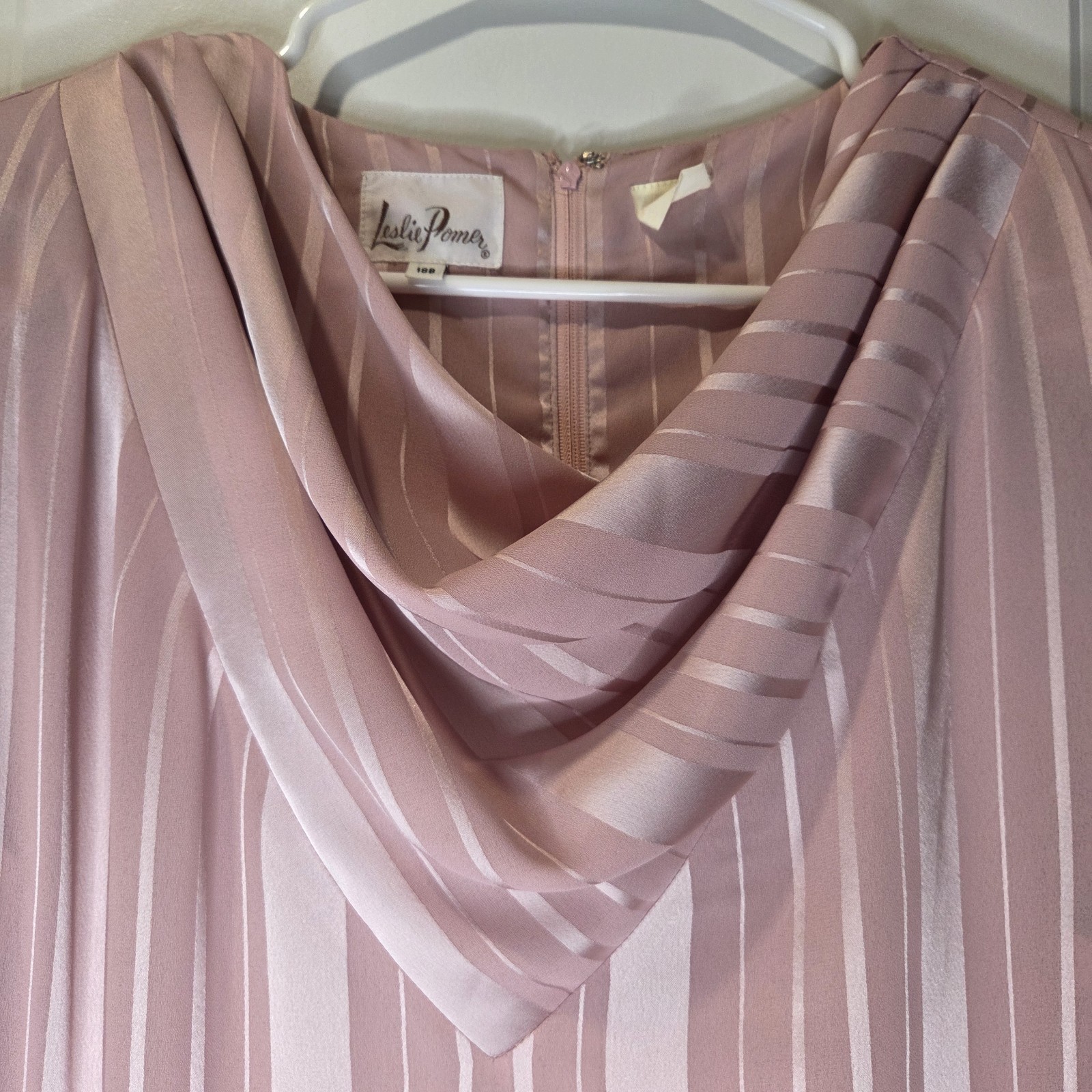 Vintage 80’s Retro Leslie Pomer Pink Dress Size 18B Cowl Neck Shoulder Pads