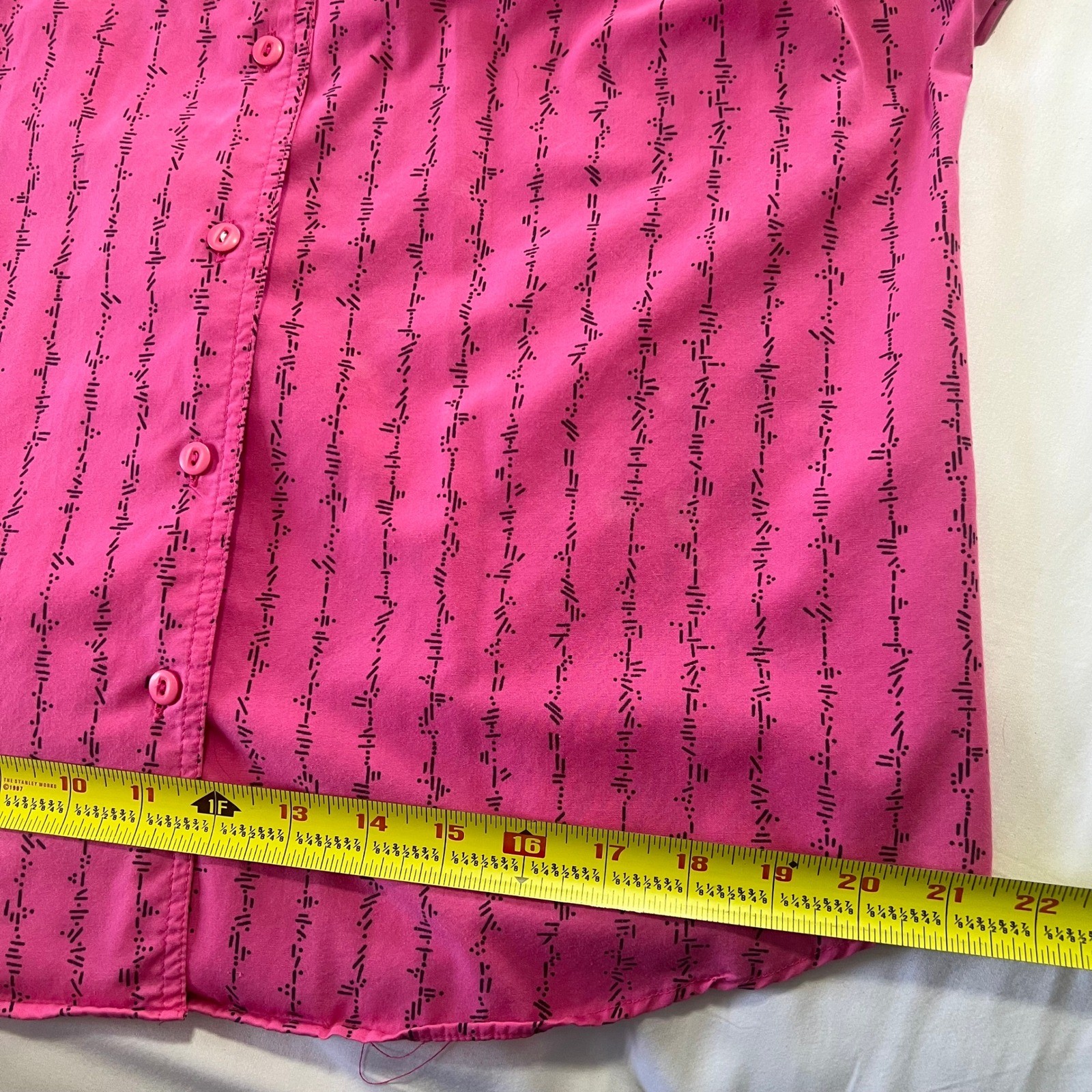 Vintage Grand Design Pink Geometric Stripe Button Up Blouse Short Sleeve Size 10
