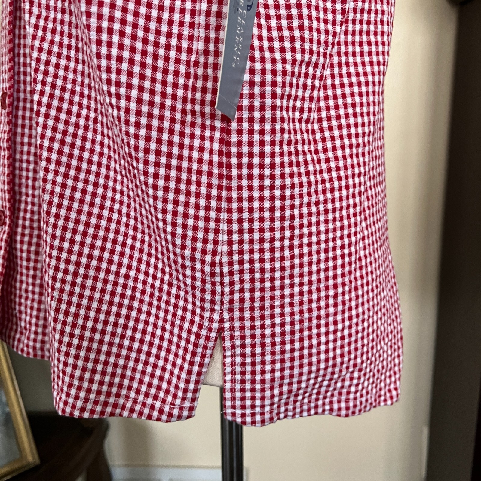 Classic Elements Vintage Red Seersucker Gingham Button Down Top sz M Deadstock