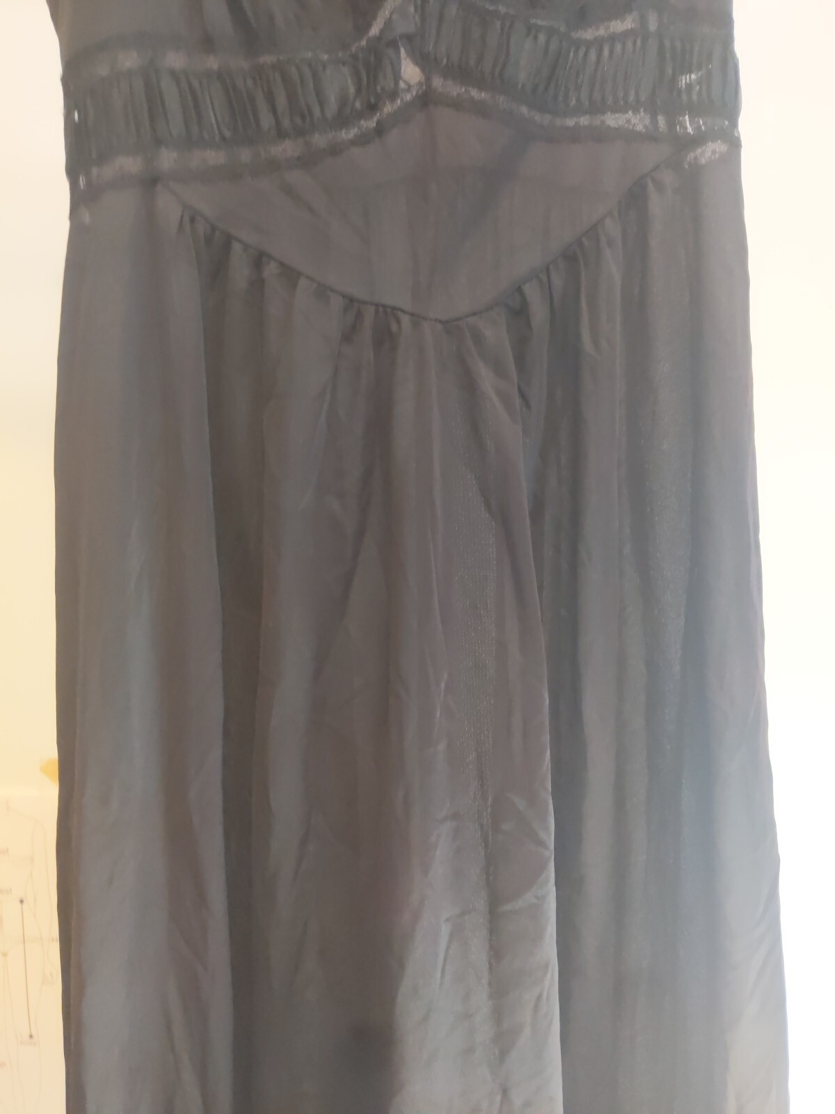 Vtg Gotham Gold Stripe Long Black Nightgown Nylon Tricot