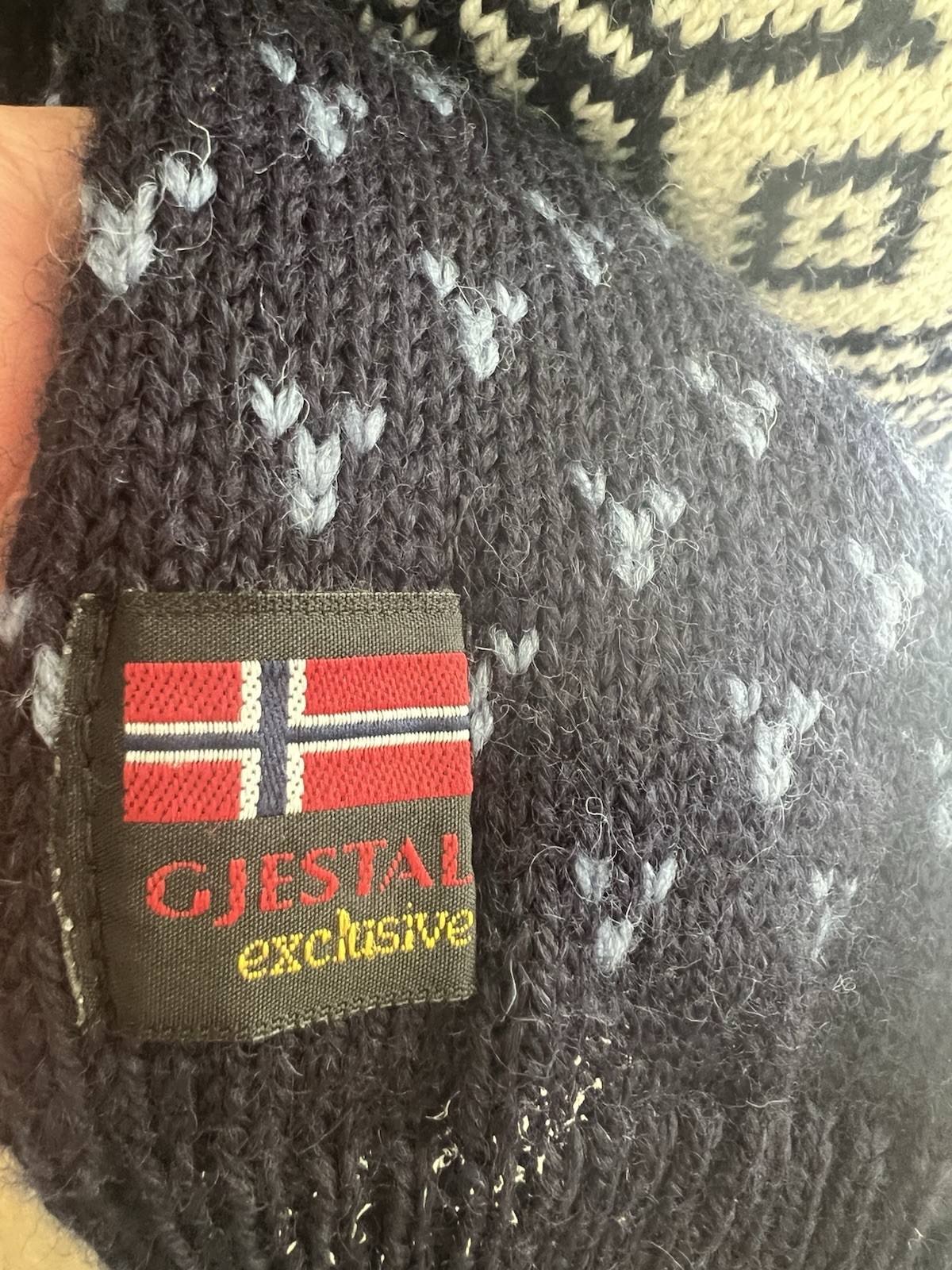 Vtg Nordstrikk Norwegian Wool Cardigan Sweater Blue White Metal Clasp Sz M