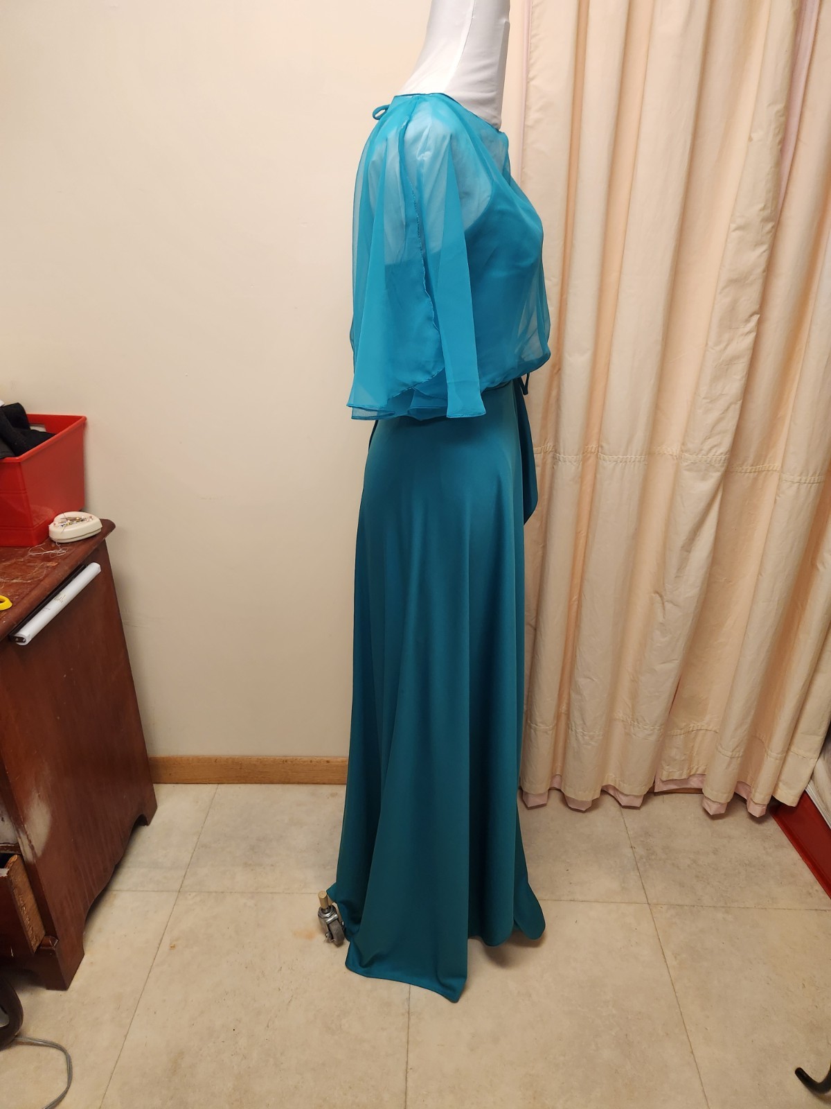 Unlabled Vintage Green/Teal Long Dress*sz11/12-plus Measurements *Good Condition