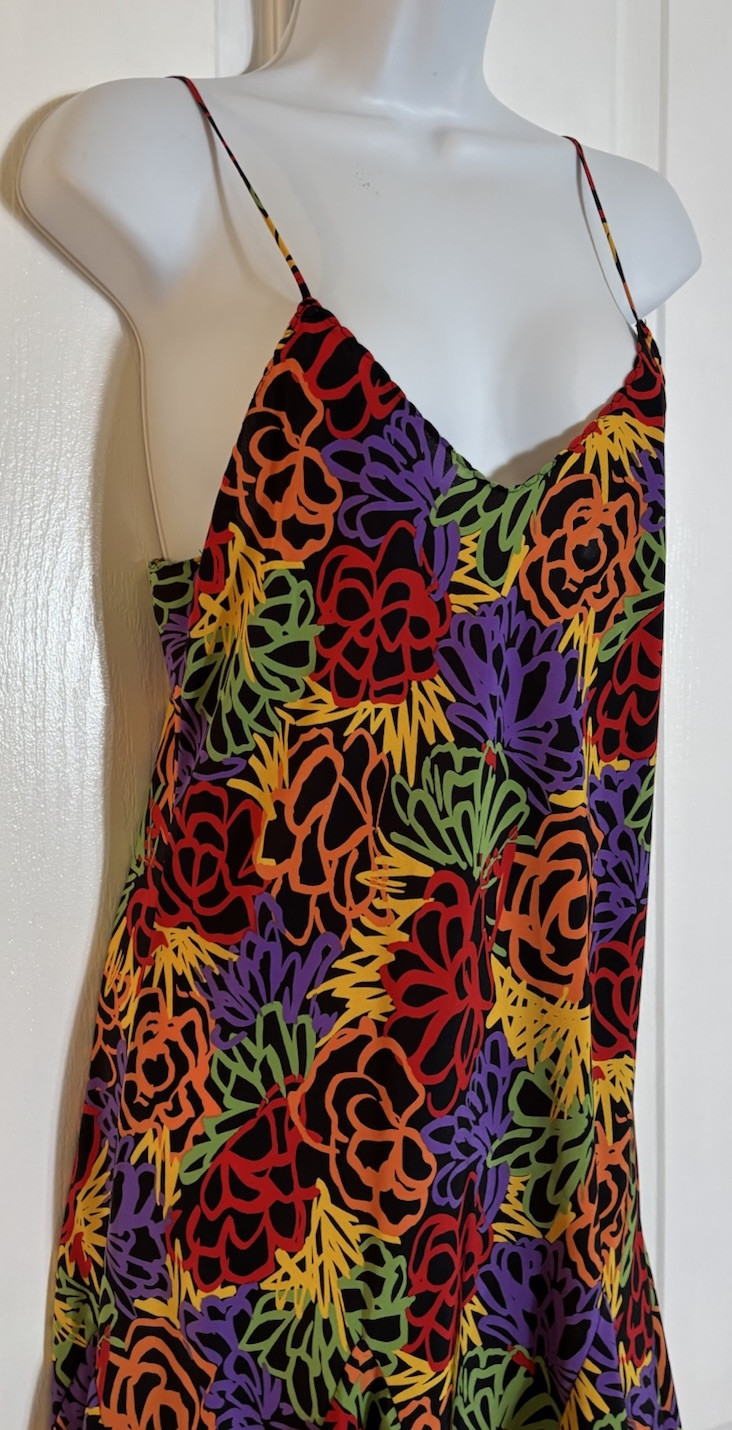 Vtg Papillon by Paula Corbone Nightgown Bold Print Handkerchief Hem USA Small