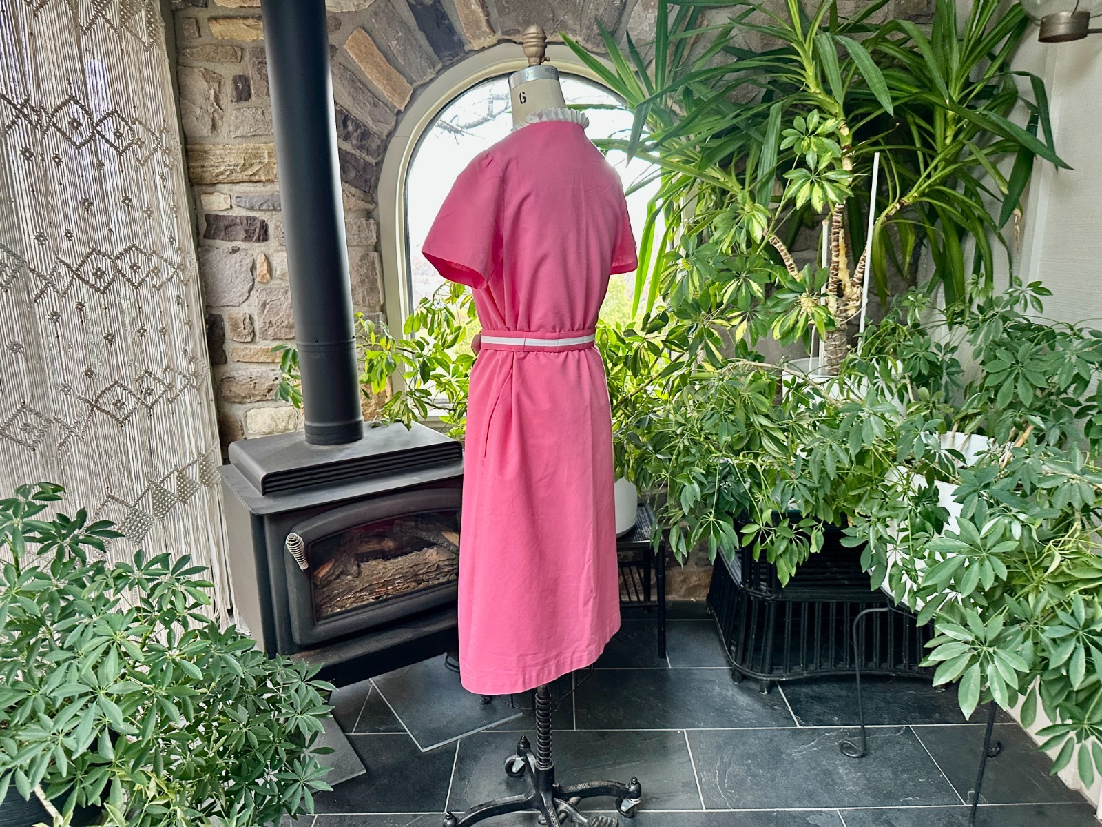 Vintage 1970s Pink and White Trim Belted Dress Sears the Fashion Place