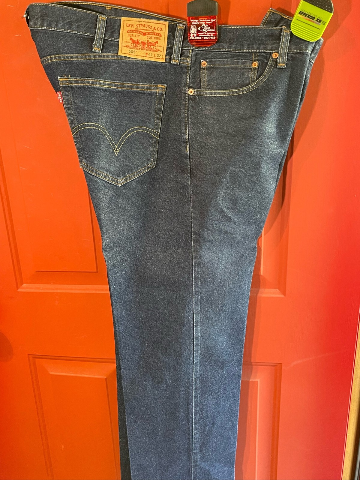Levi’s 505 Men’s 42×32 Regular Straight Fit Dark Wash Blue Denim Jeans (#M)