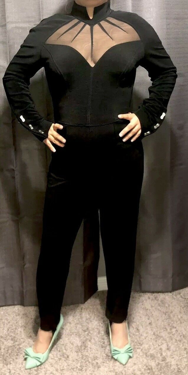 Spectacular Tadashi Black Stretch Vintage 80’s Jumpsuit Long Sleeve