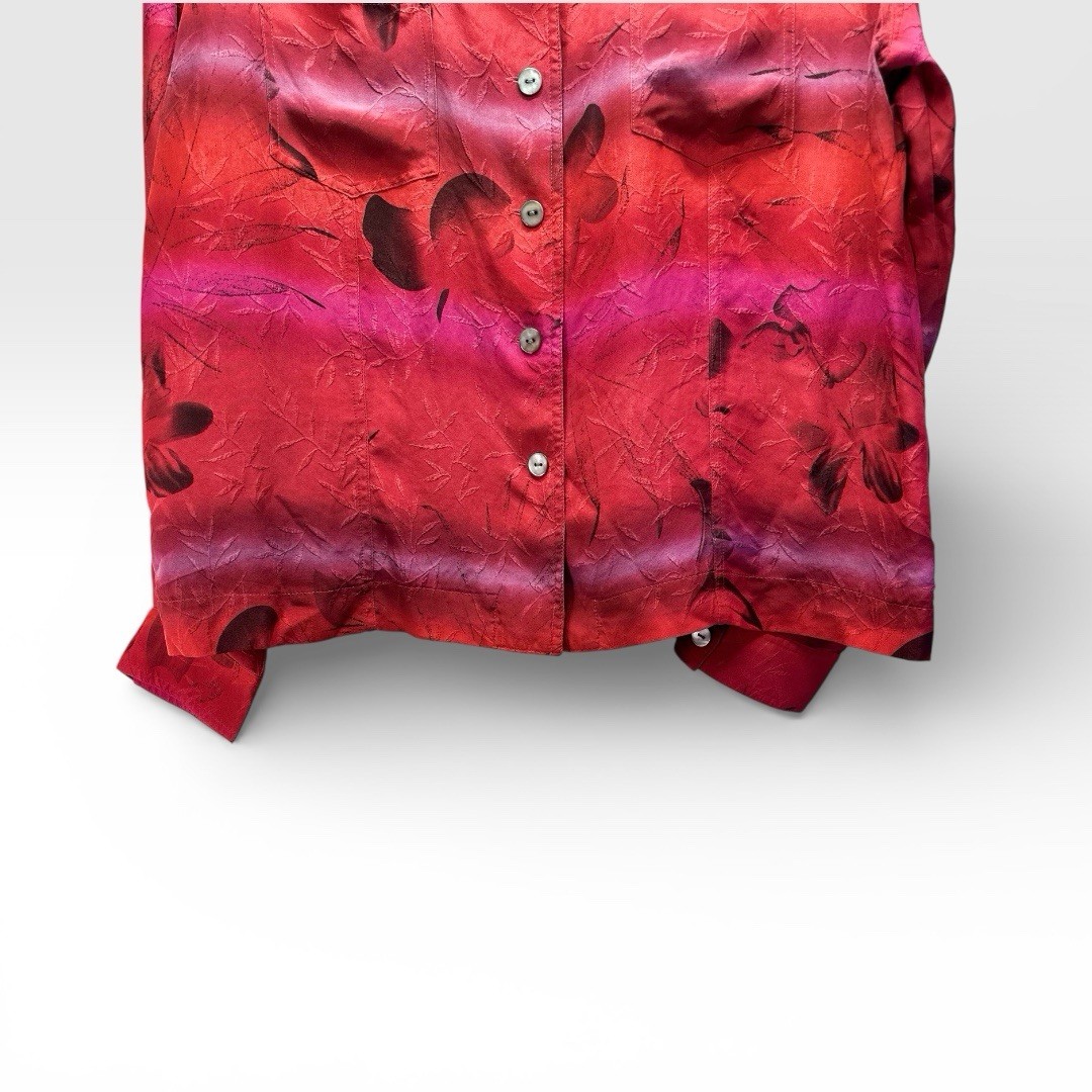 Chico’s Design Vtg 1990’s 100% Silk Red Ombre Watercolor Strip Wearable Art Sz L