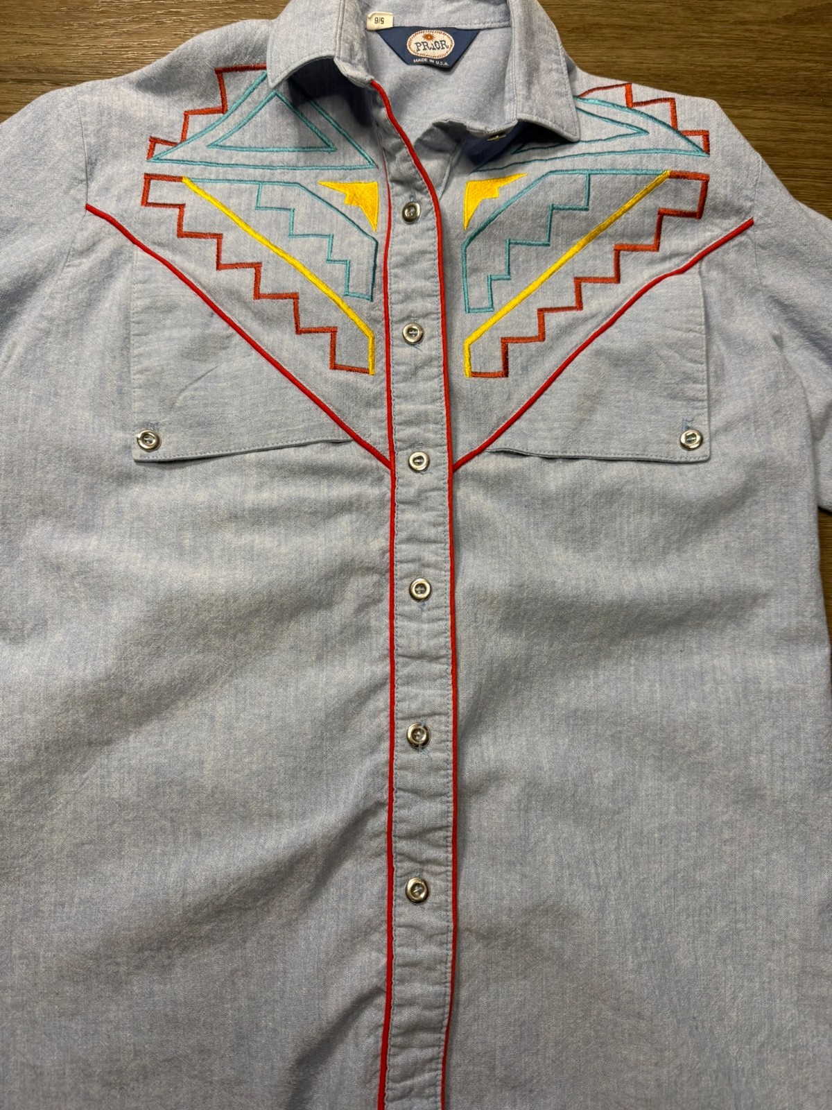 Vintage Prior Womans Long Sleeve Blue Button Up Shirt Western Embroidered 5/6