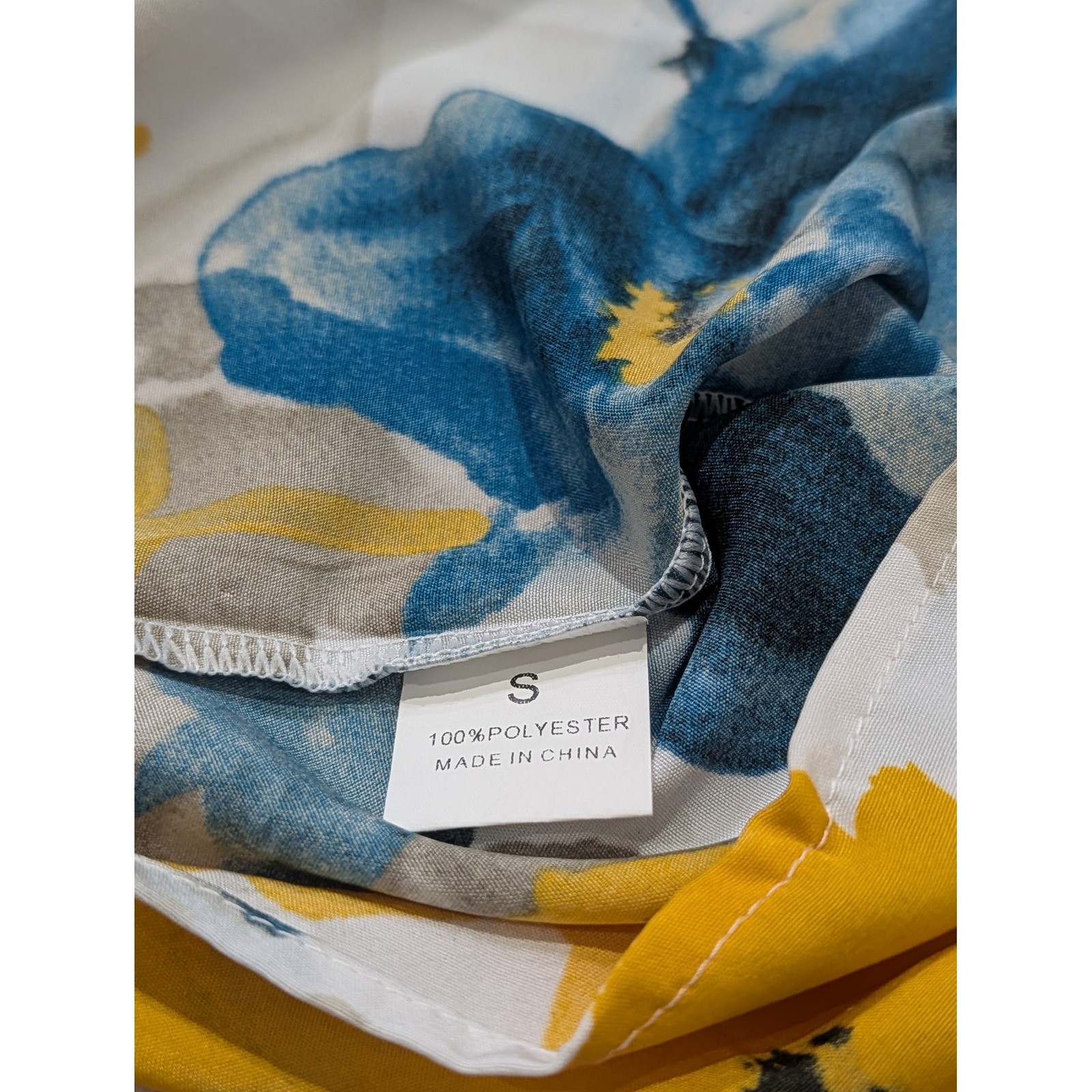 Watercolor Floral Halter Top Blue Yellow Abstract Print Women’s Small