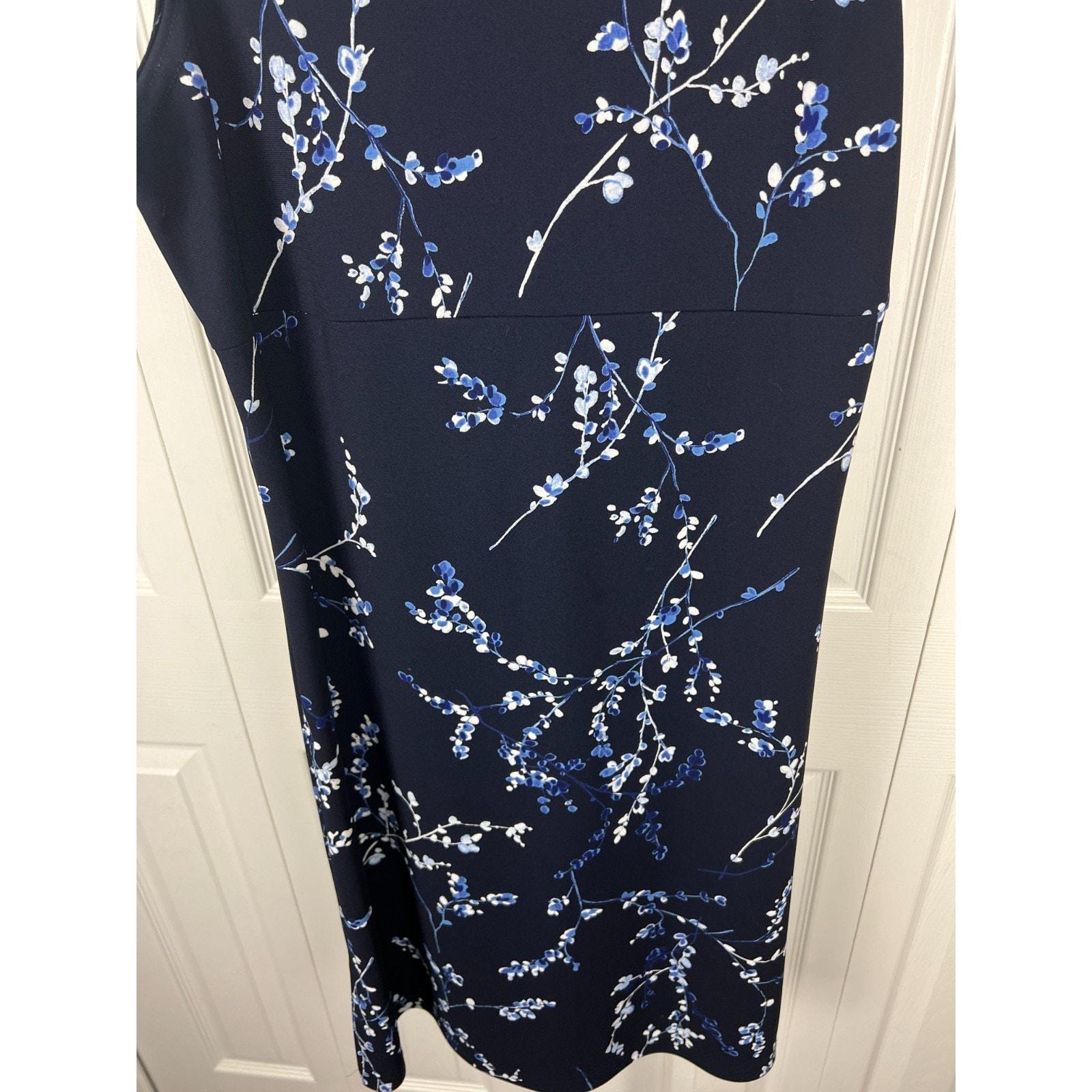 Vintage 90s Alyn Paige Navy Floral Empire Waist Midi Dress Made USA Size 8
