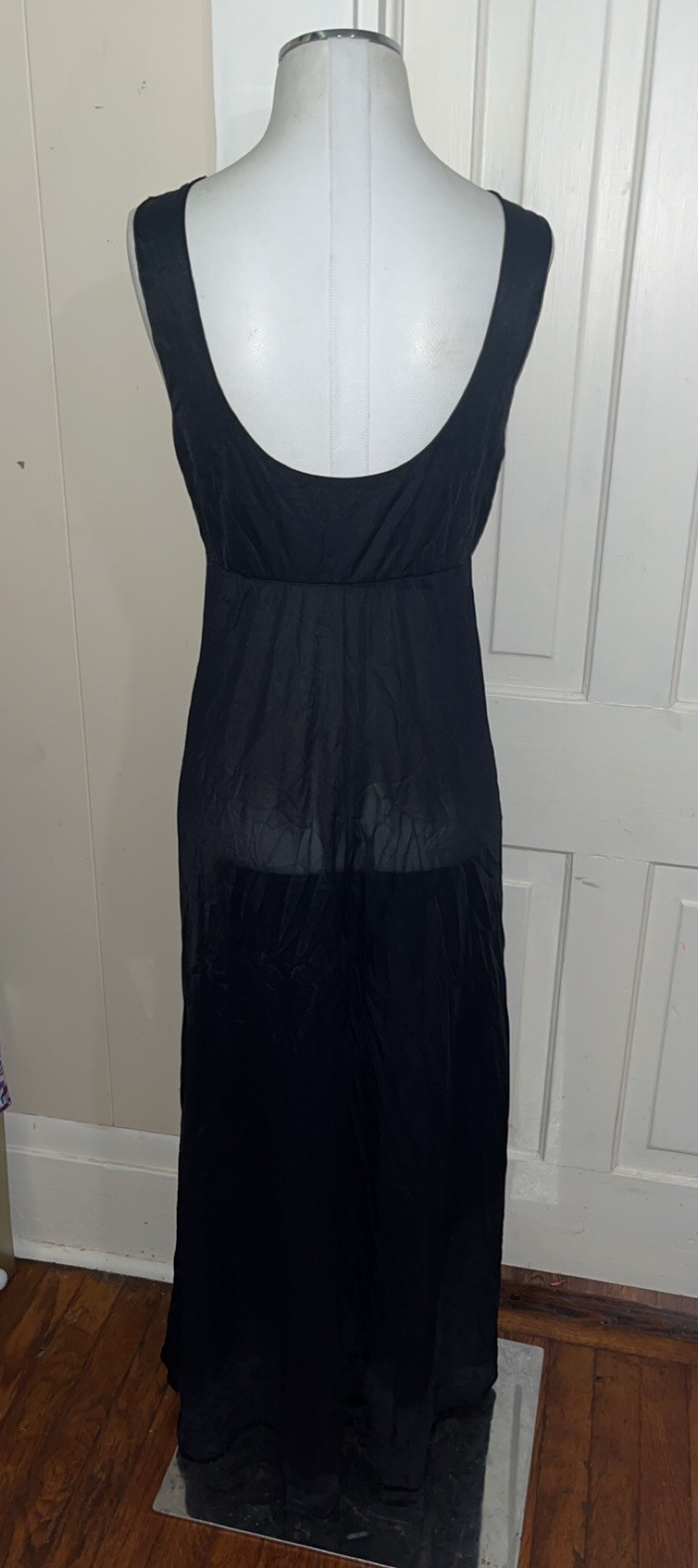 Vintage Miss Elaine Gold Label robe Set Long Nightgown Lace/embroidery black L