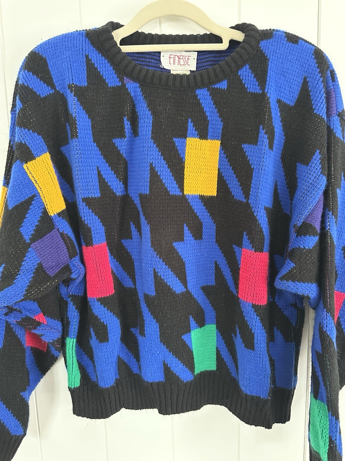 Vintage 1980s Women’s Finesse Bold Geometric Sweater, Size Large (runs Small)