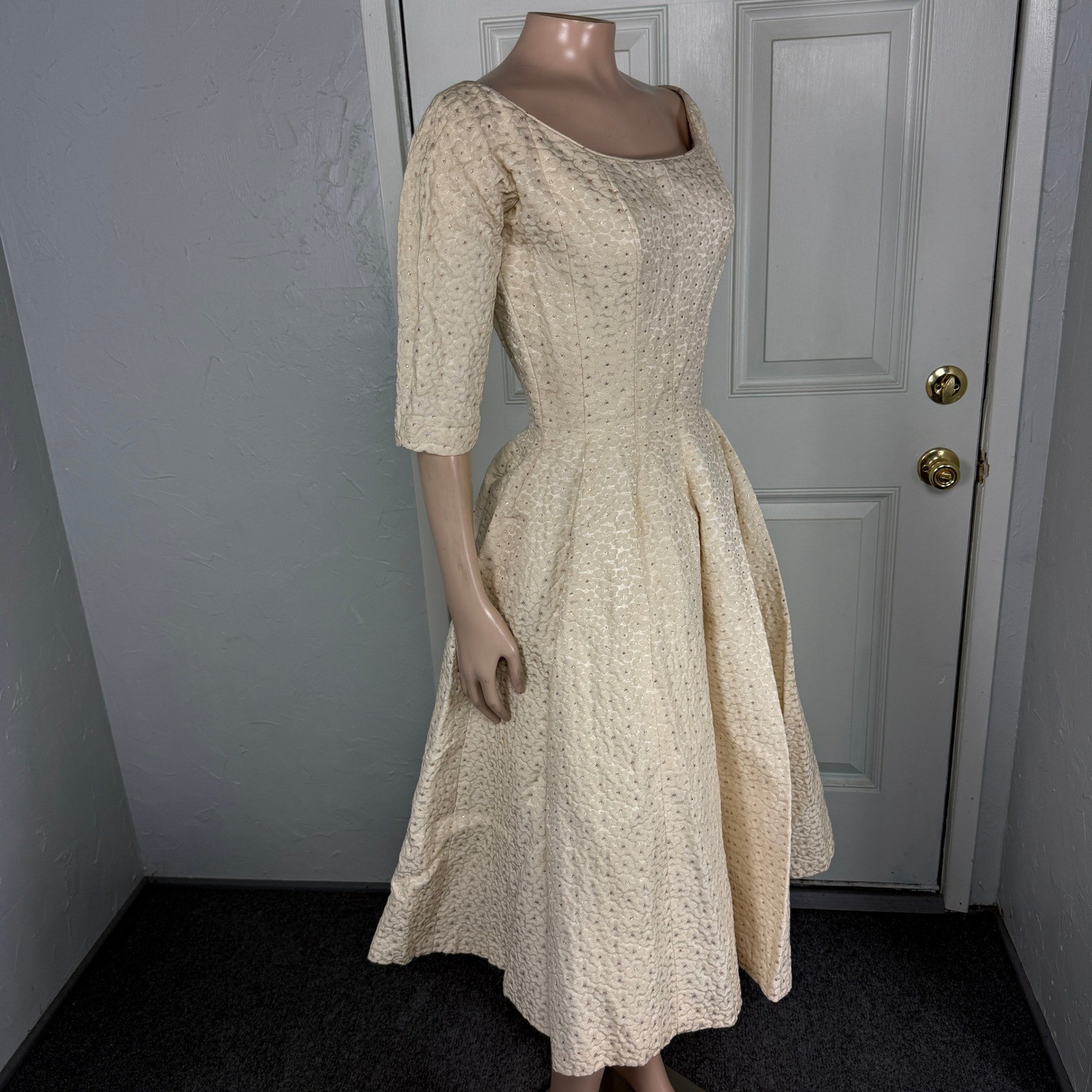 Vintage 50s 60s Gigi Young Women’s Dress Party Formal Evening Metallic Floral I8