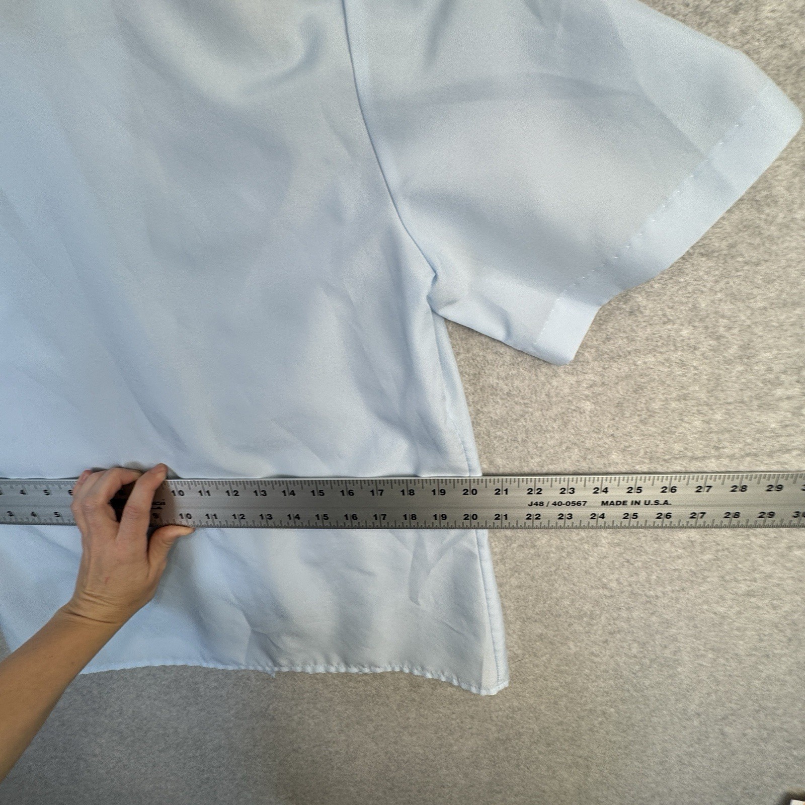 VTG Nikki Size 14 Light Blue Short Sleeve Blouse Eyelet Lace Collar Made in USA