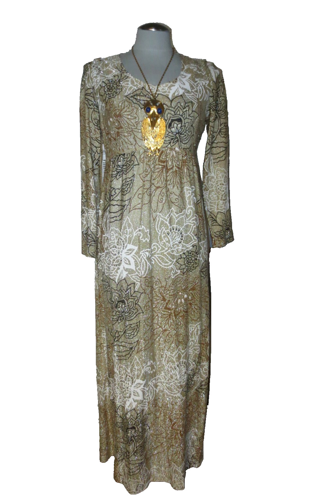 Vtg Acrylic Floral Metallic Vtg Maxi Dress Size 14 Bohemian