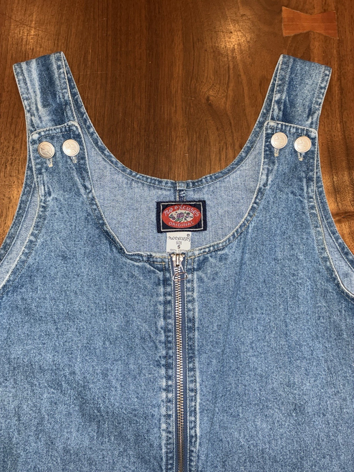 Y2K No Excuses Denim Jumper Dress Size S Blue Jean Full Zip Mini Pinafore