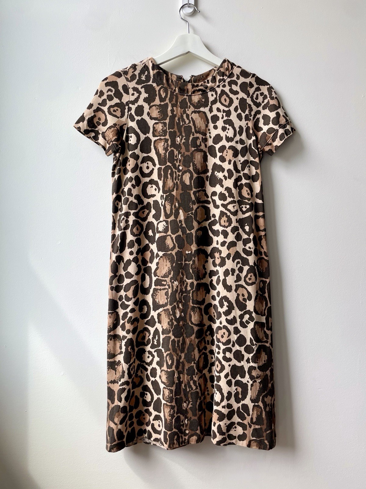 Vintage S M Mini Dress Rare Anne Klein 70s Late 60s Leopard Print Knit Mod VGUC
