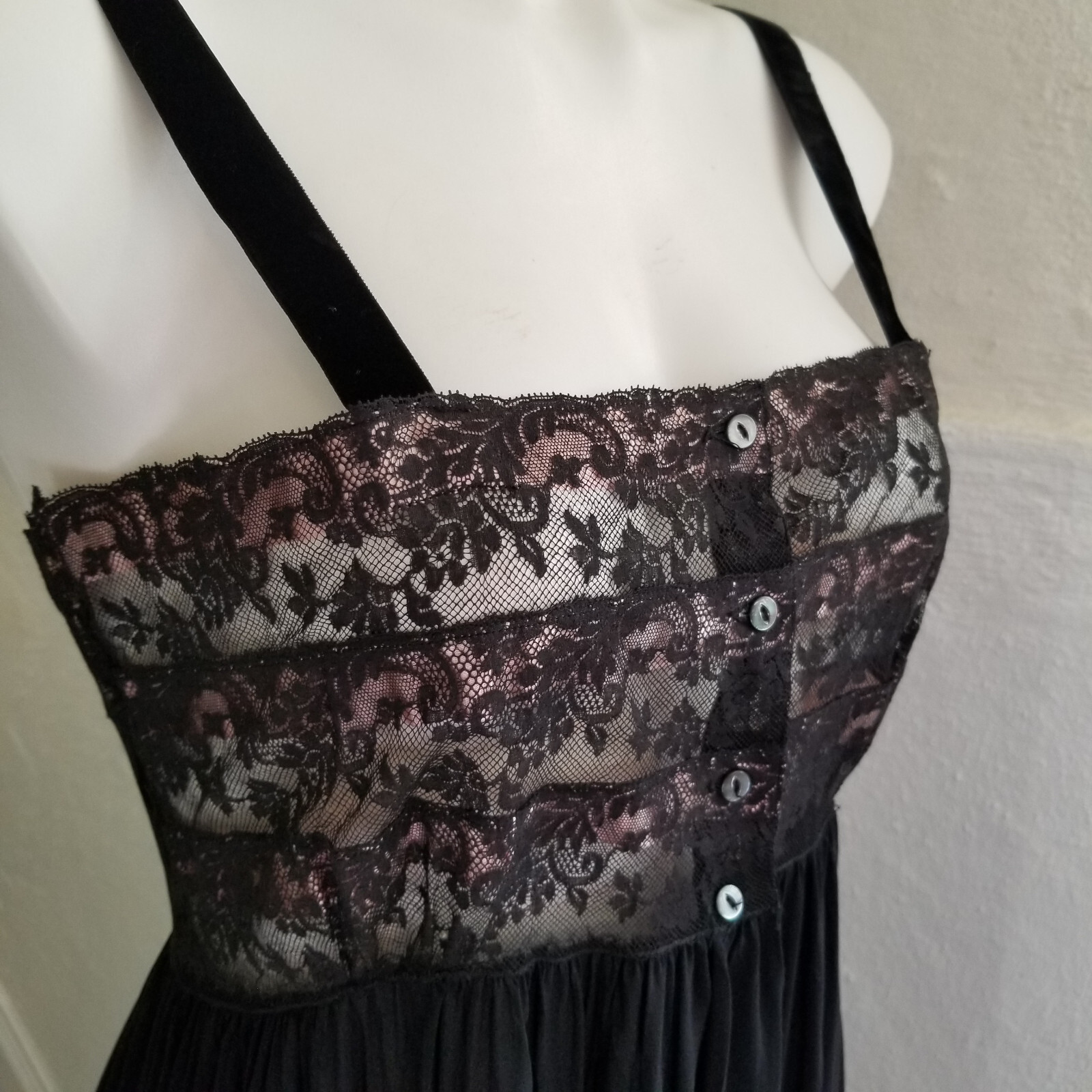 Vintage 1950s Sheer Black Nude Illusion Pink Blush Evivva Eye-ful Rayon Gown 34