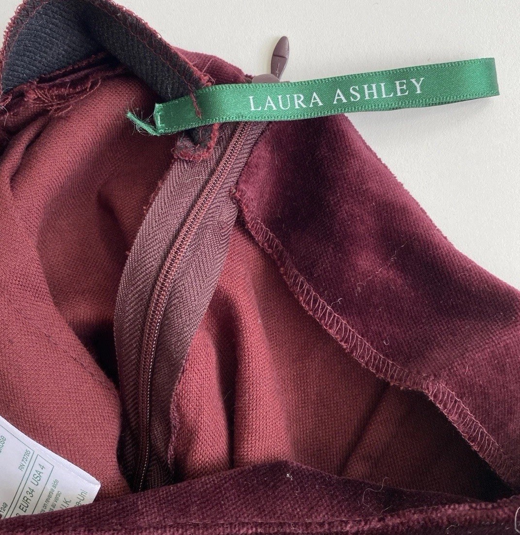 Vintage Laura Ashley Sz 4 Velvet Pantsuit Cotton Blend UK Burgandy