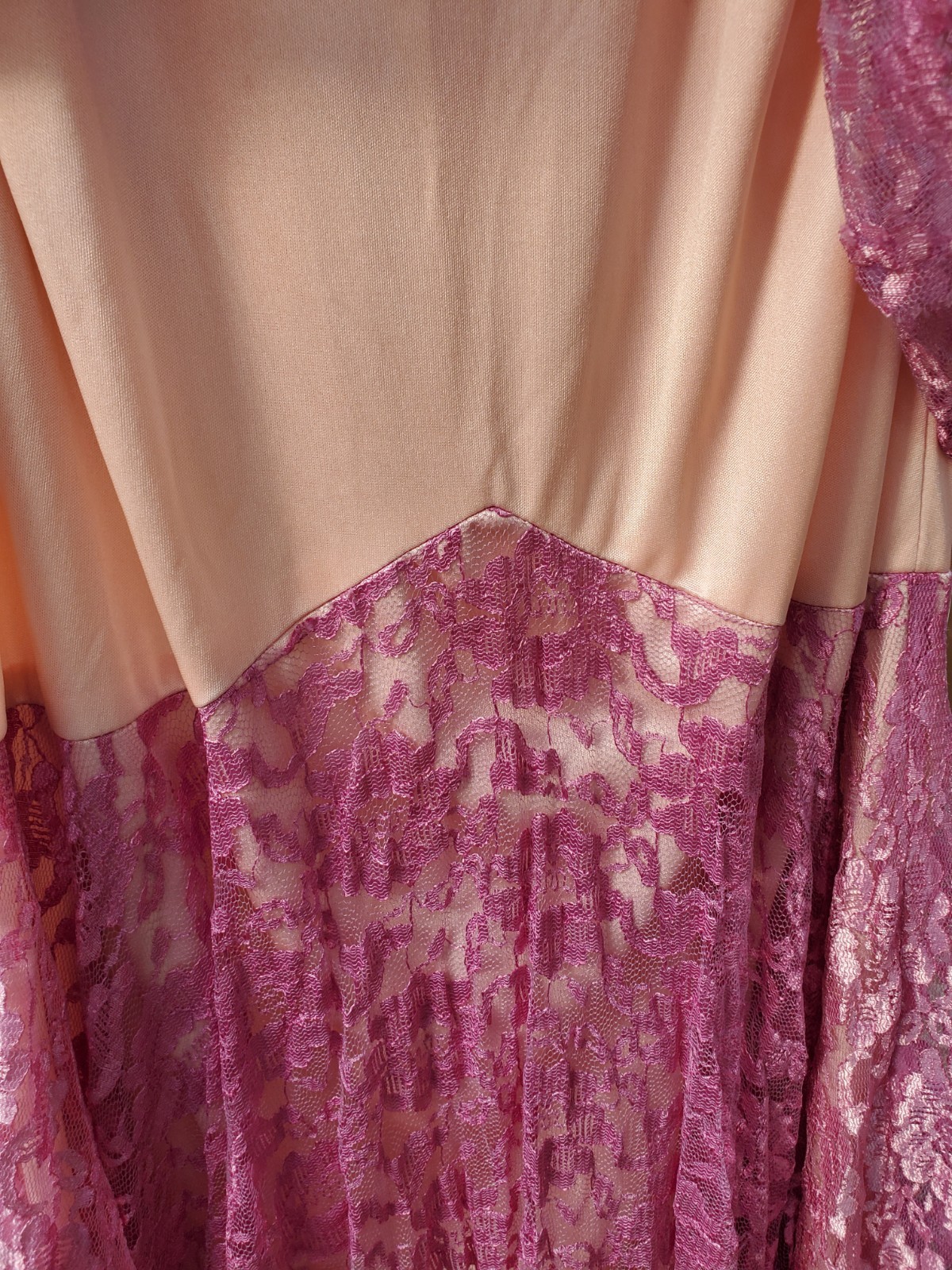VTG JC Penney 80’s Dress Women’s Pink Lace Overlay Flare Handkerchief Hem MOB