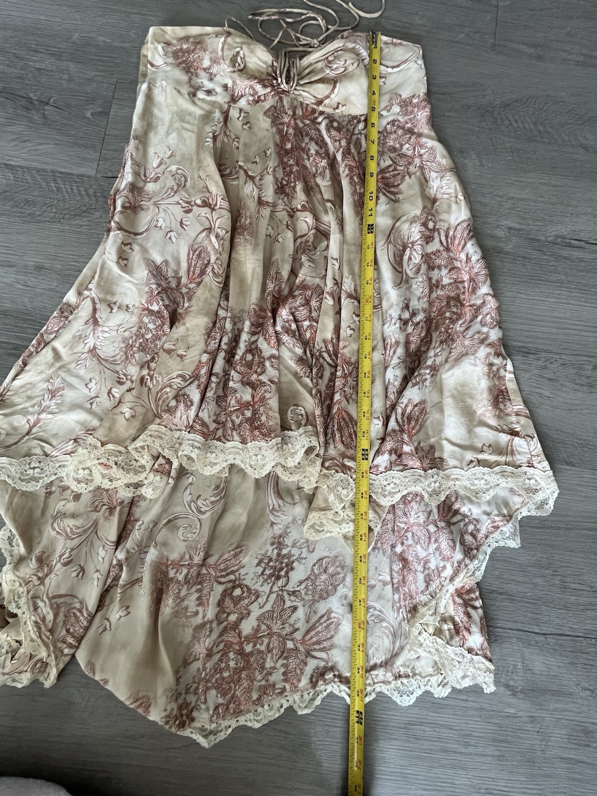 VTG IN LOVE PARIS 100% Silk Dress T1 S Made France Designer Lace Halter Boho Tan