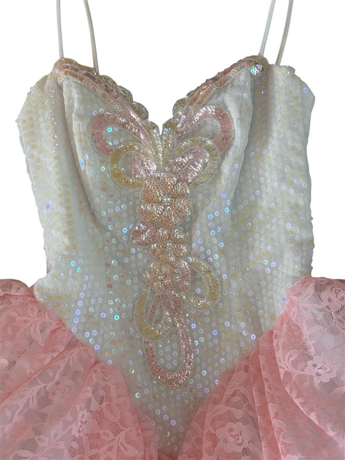 Vintage 1980s 90s Loralie Pink Lace Tutu Dress sequin party formal Prom Bow Sz 4