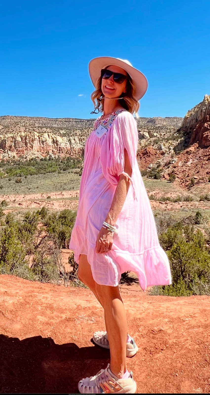 Vintage Oaxaca Mexican Hand Embroidered Floral Cotton Gauze Dress Hippie Boho