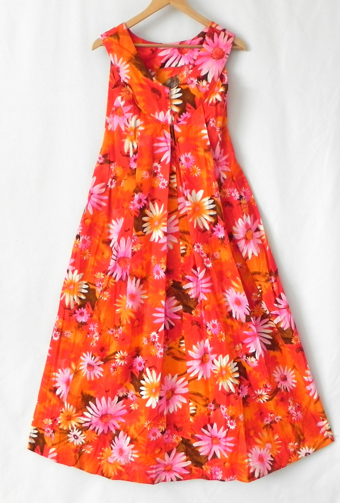 Vtg Sample Shop Waikiki Hawaii Maxi Dress Vibrant Color Floral Flared Size S