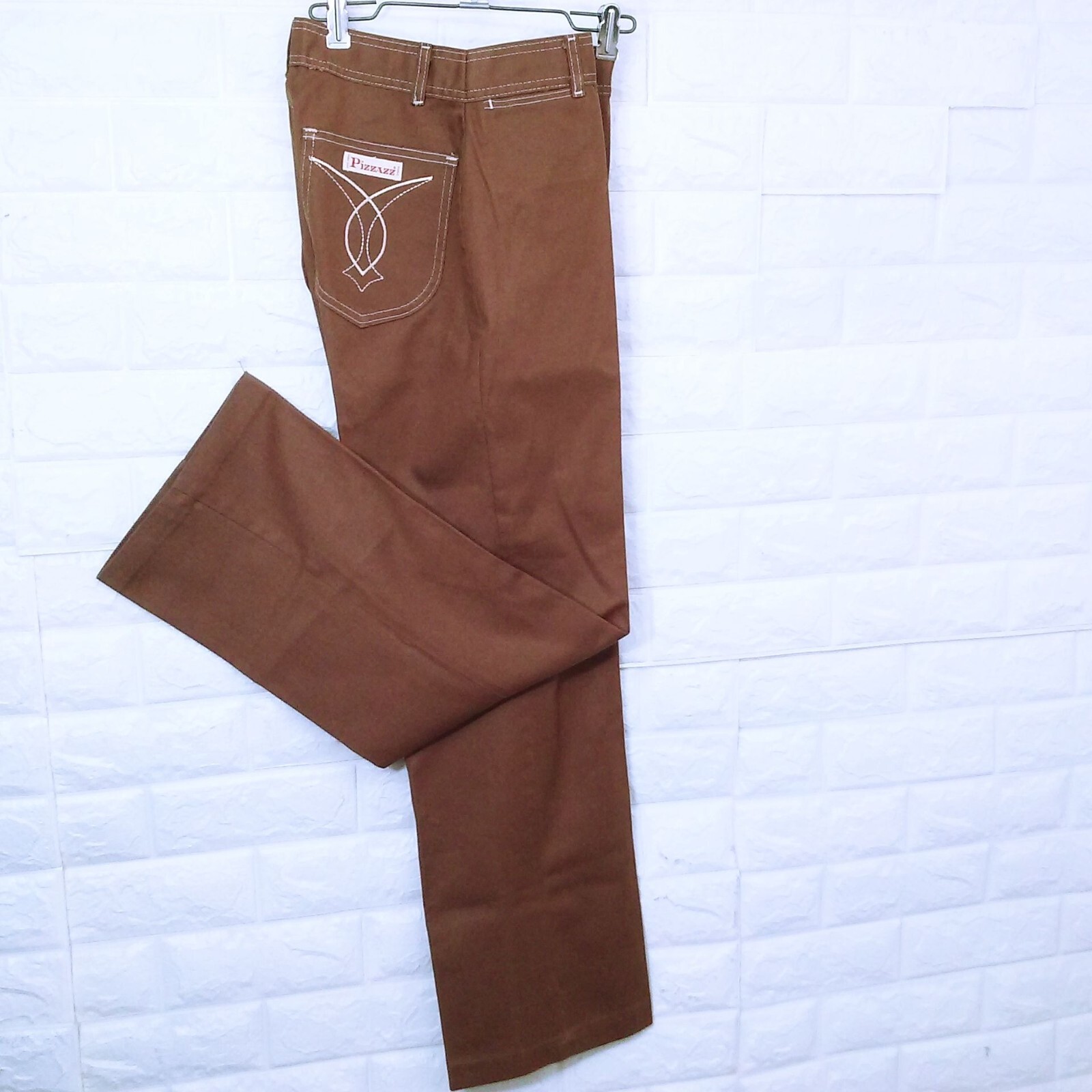 NWOT Vintage 70s Pizzazz Mod Retro Disco Pant Jeans -10 Pockets Wide-Leg Brown