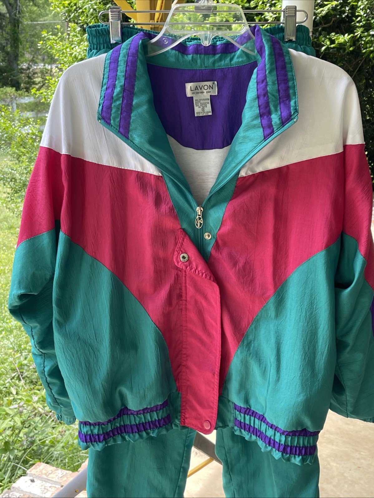 Vintage 80s 90s Lavon by Cheerful Corp Colorful Windbreaker Size Small Drawstrin