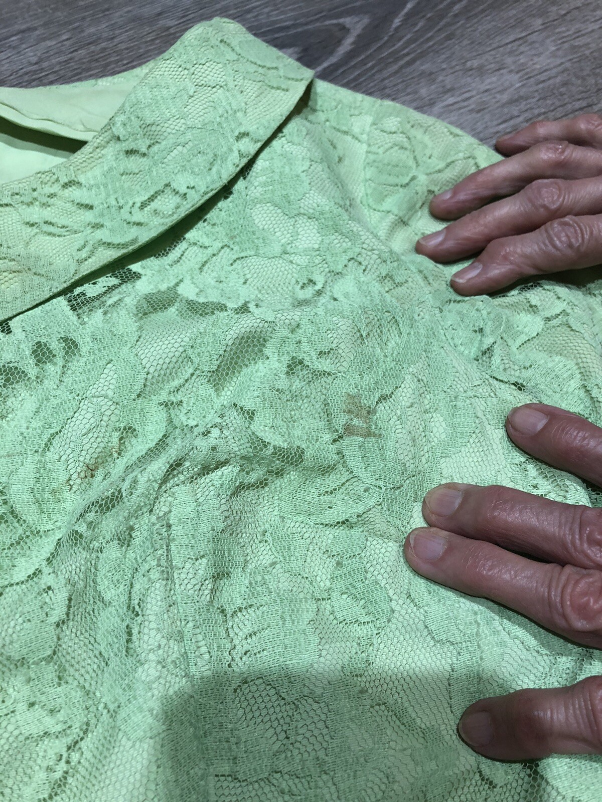 60s VTG Union Tag Sea Foam Green Lace Over Satin Jackie O~Dress&Jacket Set XS/S