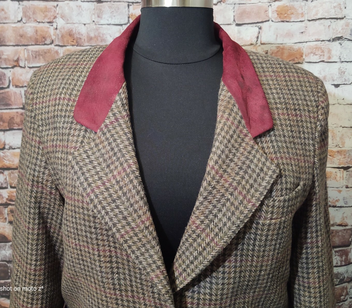 VINTAGE CHARACTER SUBURBAN WEAR WOOL TWEED SUEDE BLAZER JACKET MAROON GREEN sz16