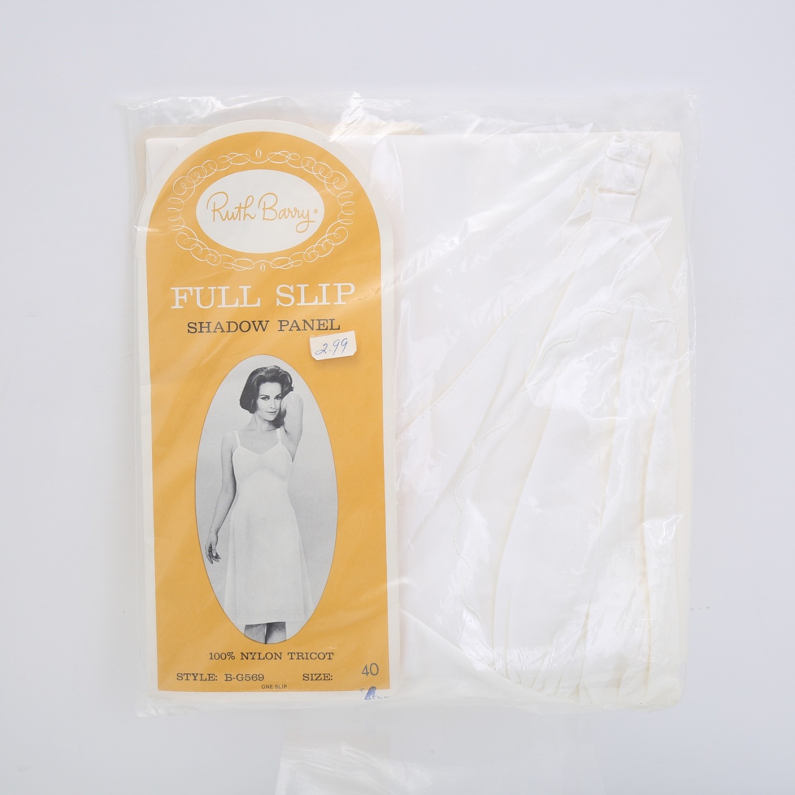 Vtg Ruth Barry Full Slip Shadow Panel Size 40 Original Packaging NOS