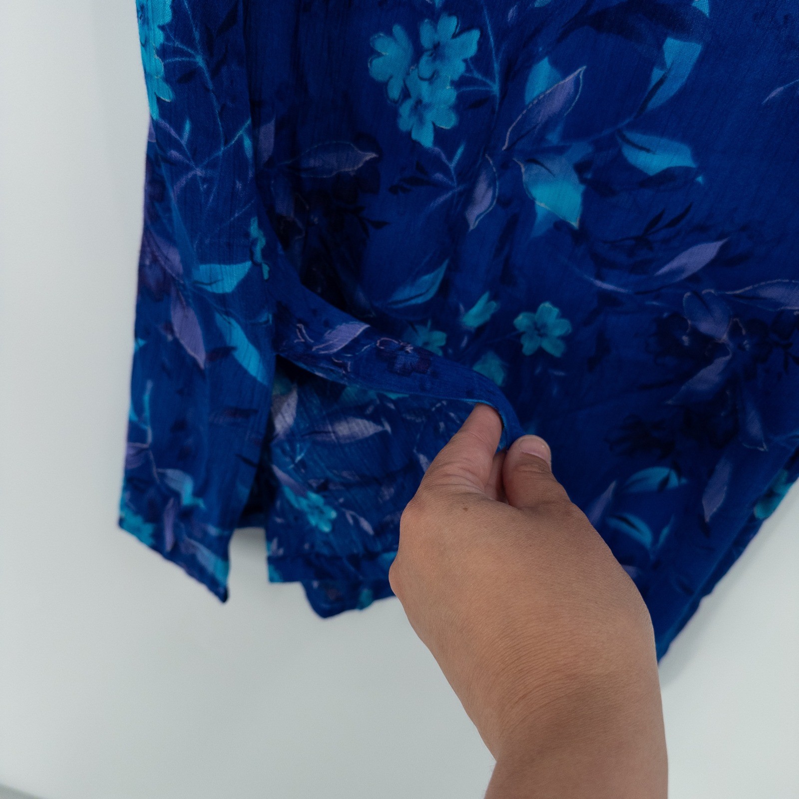 Vintage Floral Long Dress 10 Blue 90s Rayon Midi Grunge Boho Miss Honey Granny