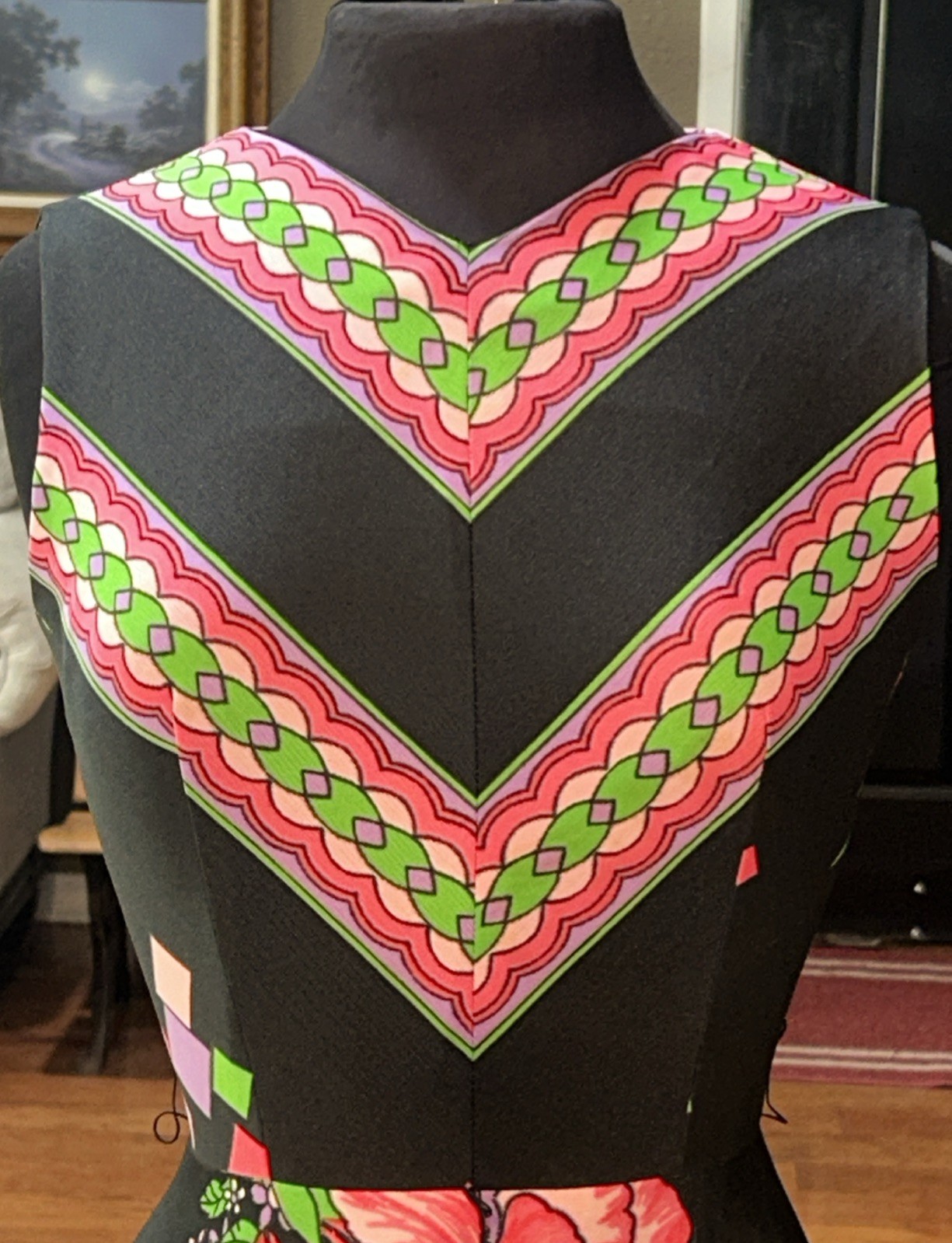 Vintage Donovan Galvani Mod retro Sleeveless Long Dress Black Hot Pink Medium