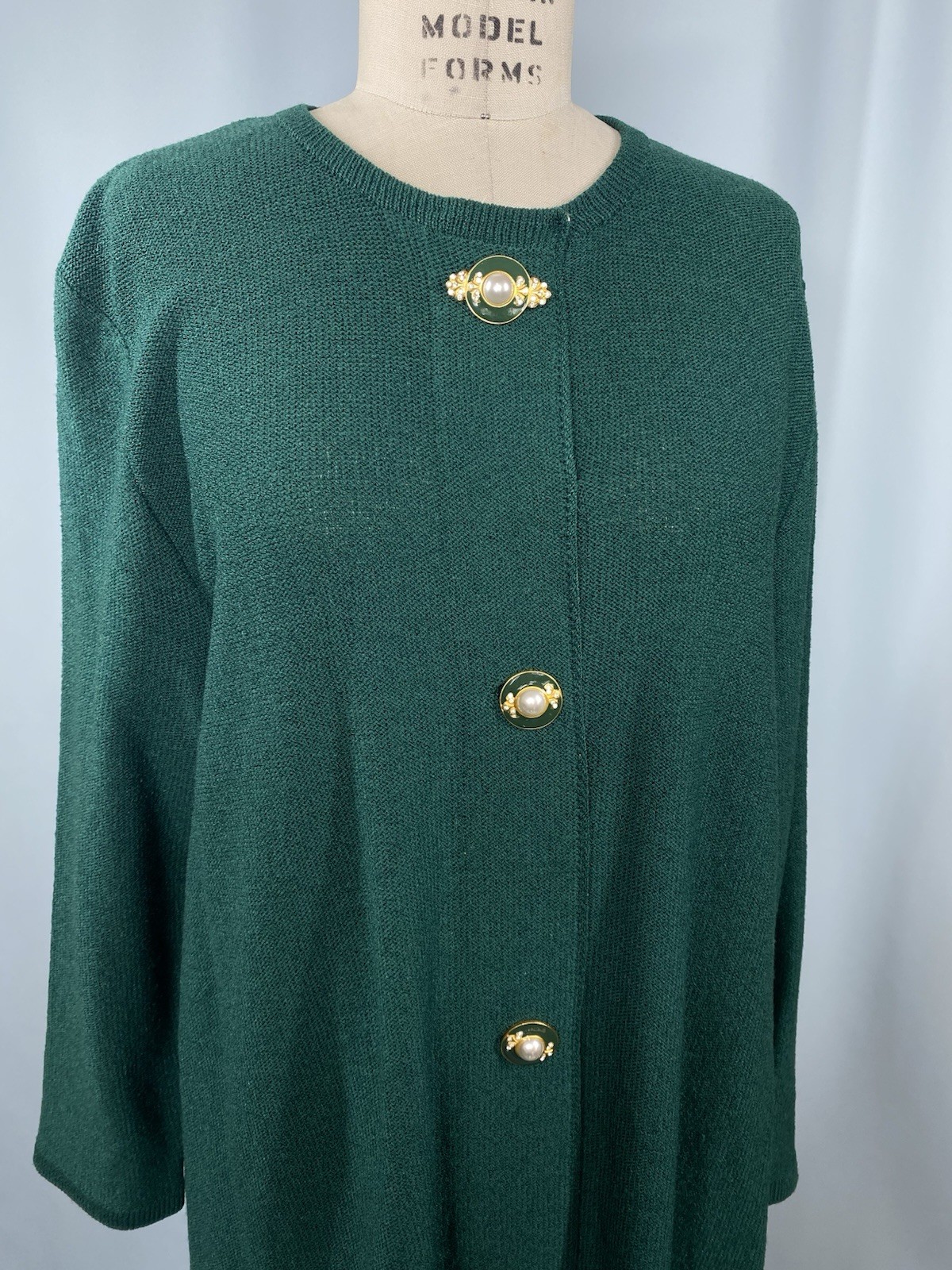 Vintage Dress 16W 2X Green Knit wool rayon JENNIFER ROBERTS SAKS FIFTH AVE 90s